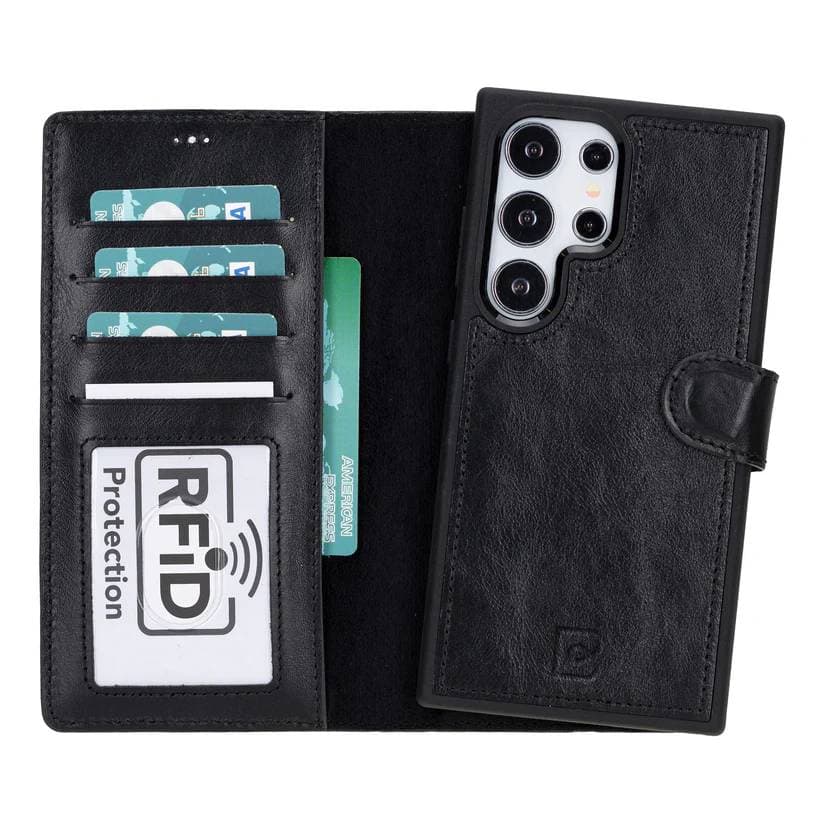 Magic Samsung Galaxy S24 Series Detachable Leather Wallet Case - MW Galaxy S24 Ultra / Rustic Black Bouletta