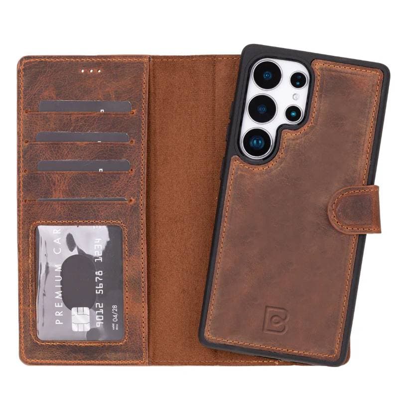 Magic Samsung Galaxy S25 Ultra Detachable Leather Wallet Case Saddle Brown Bouletta