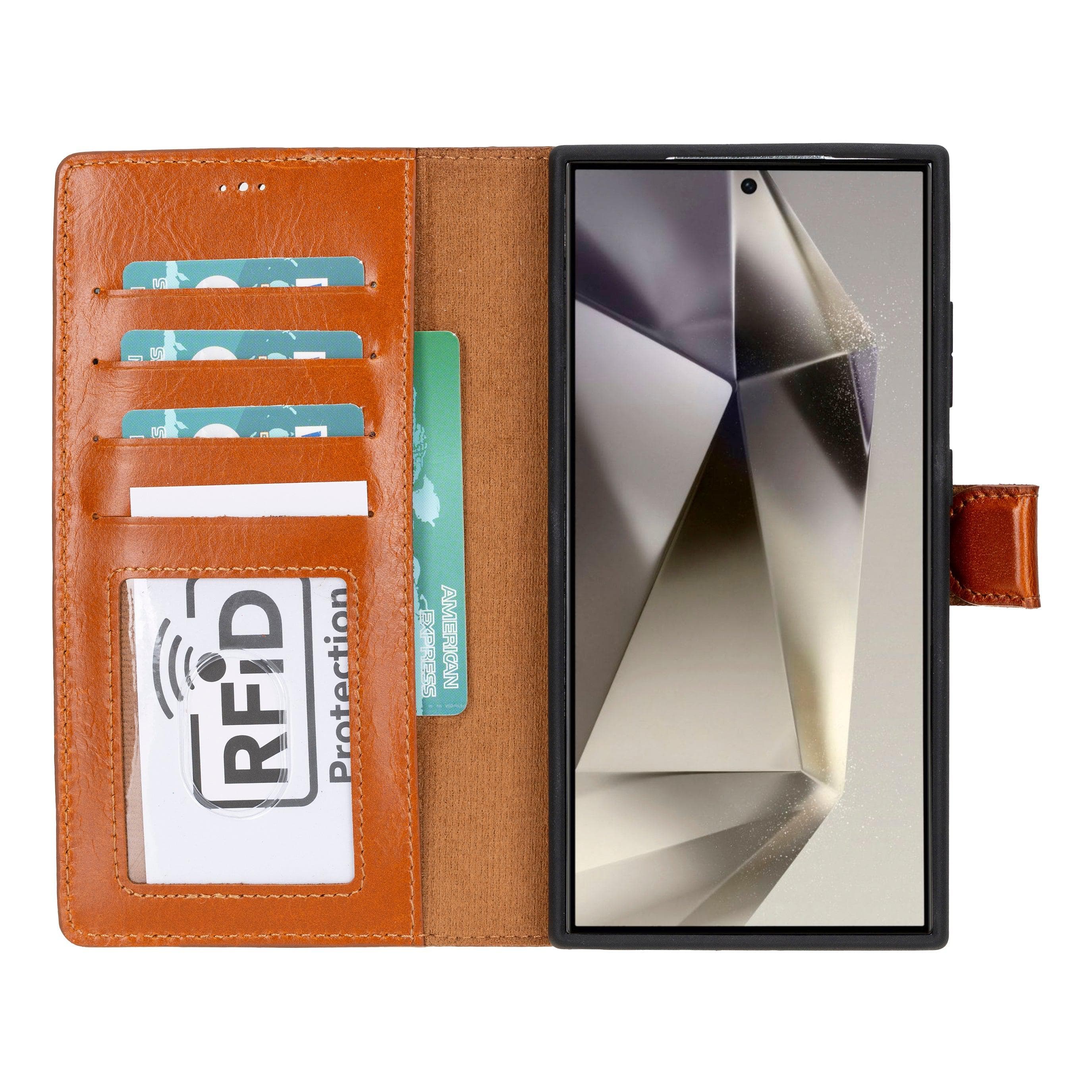 Magic Samsung Galaxy S25 Ultra Leather Detachable Wallet Case Tan Bouletta