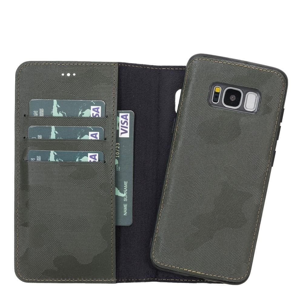 Magic Samsung Galaxy S8 Detachable Genuine Leather Wallet Case - MW Camouflage Green Bouletta