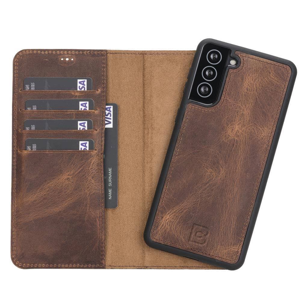 Magic Samsung  Series Detachable Genuine Leather Wallet Case - MW Galaxy S21 Fan Edition / Antic Brown Bouletta