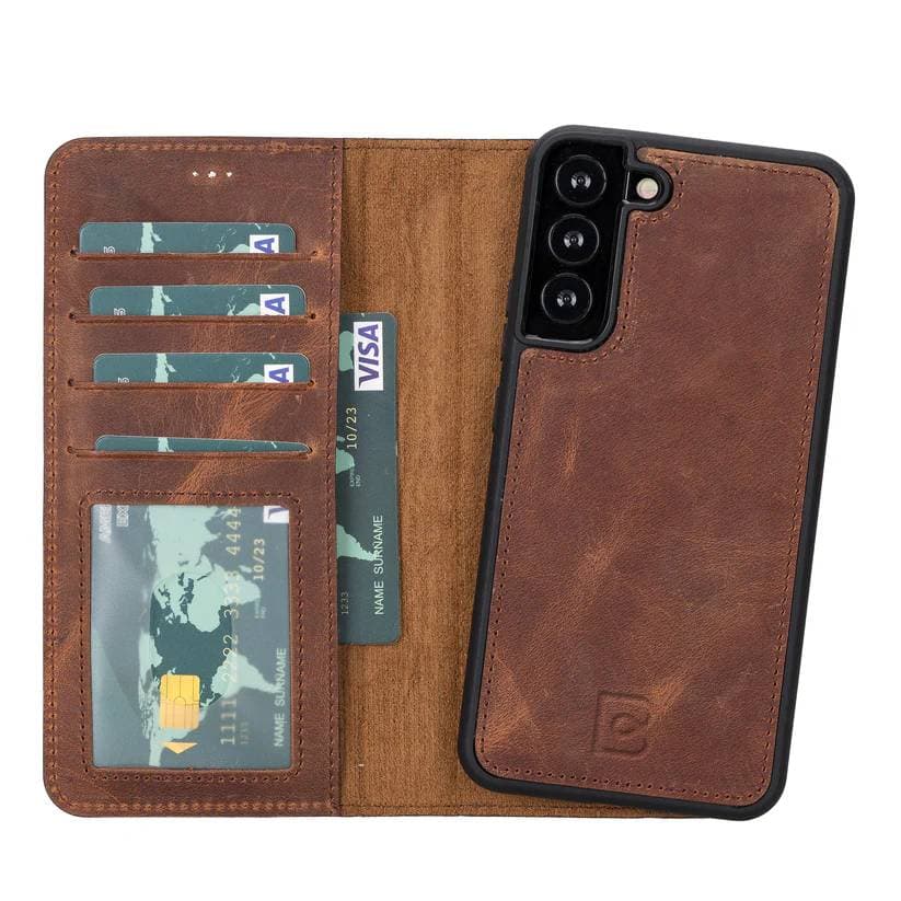 Magic Samsung  Series Detachable Genuine Leather Wallet Case - MW Galaxy S22 Plus / Antic Brown Bouletta