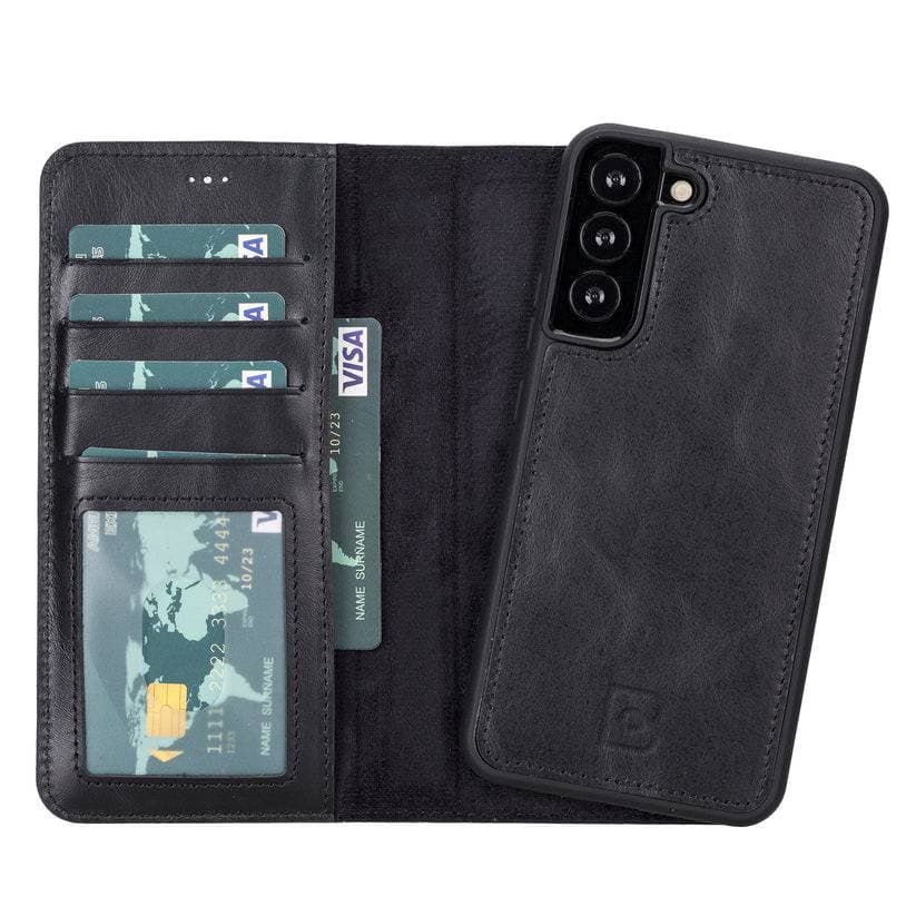Magic Samsung  Series Detachable Genuine Leather Wallet Case - MW Galaxy S22 / Rustic Black Bouletta