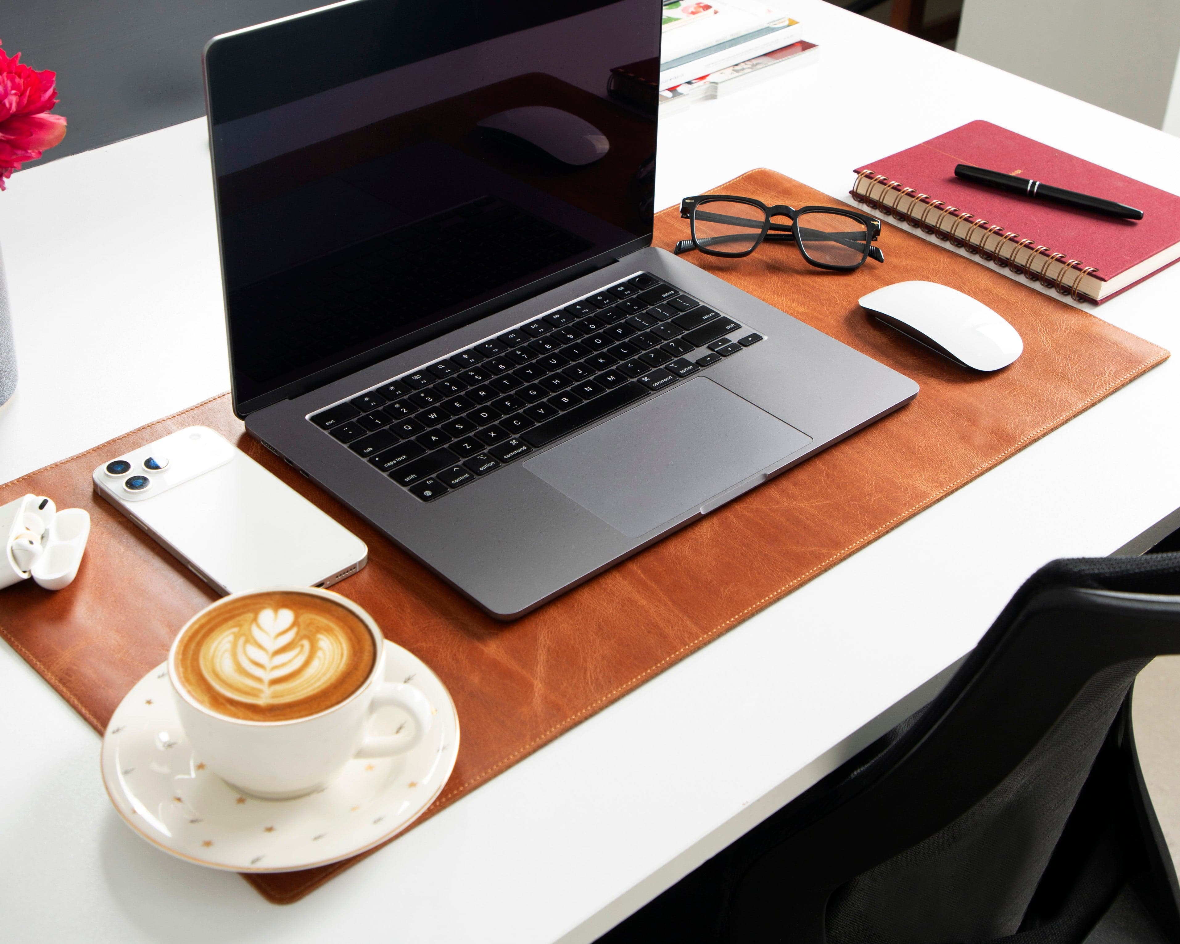 Natural Leather Desk Mat Small Golden Tan Bouletta