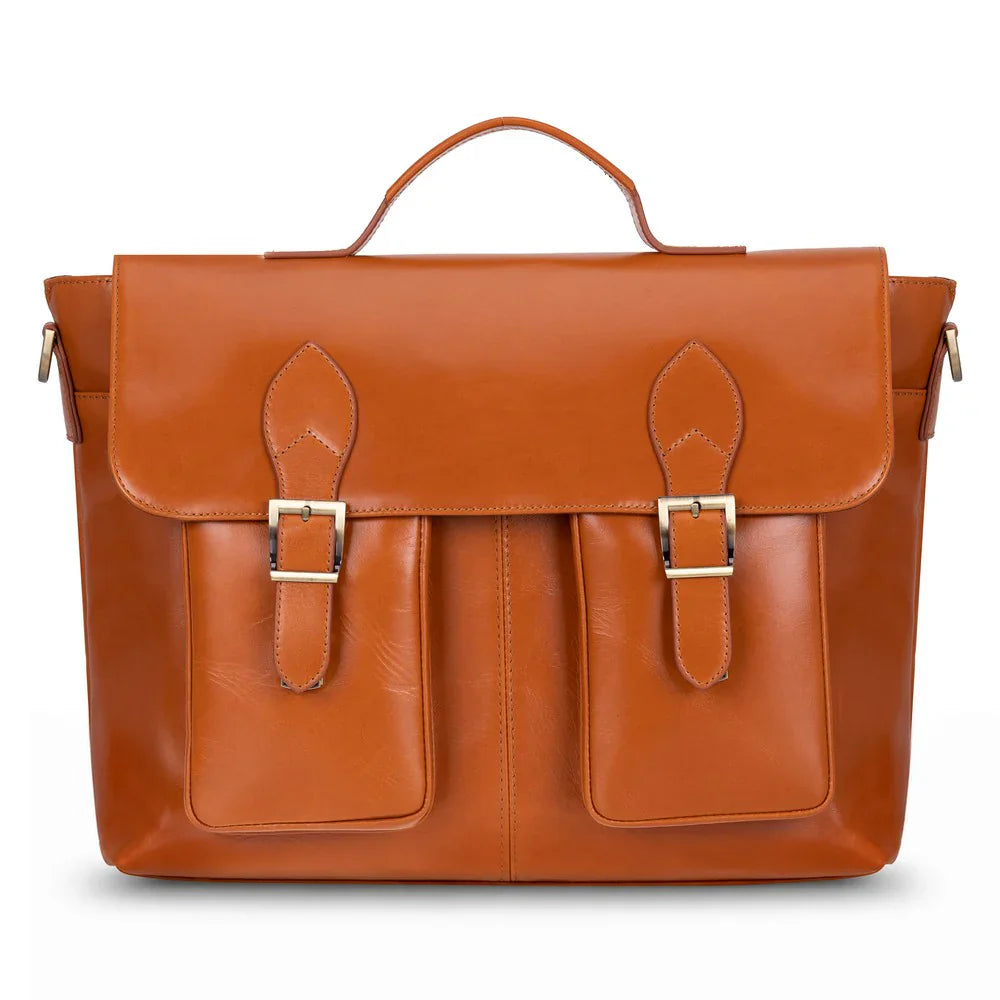 Olympus Leather Business Briefcase / Laptop Case 13" 14" / Tan Bouletta