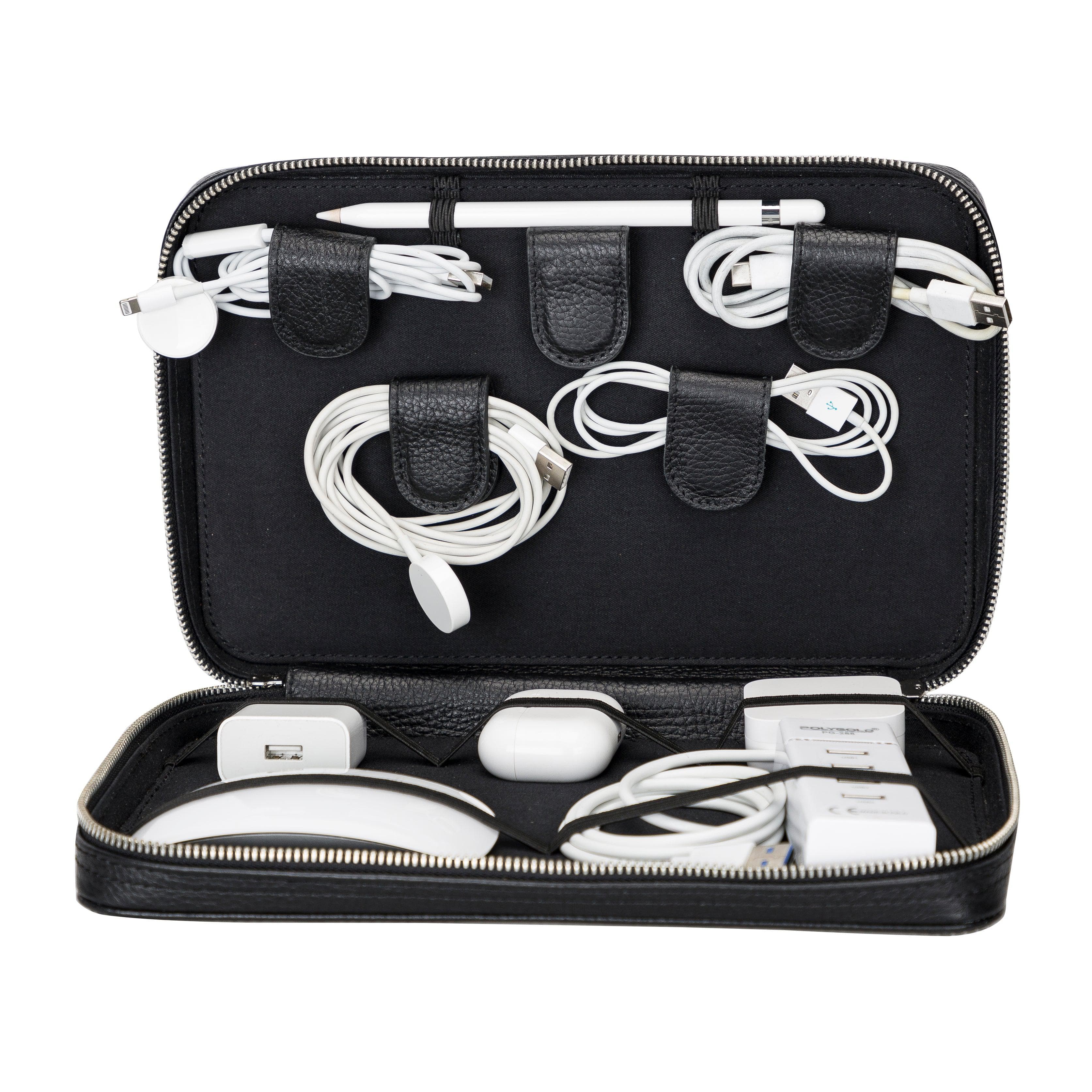 Orbex Leather Travel Cable Organizer Pebble Black Bouletta