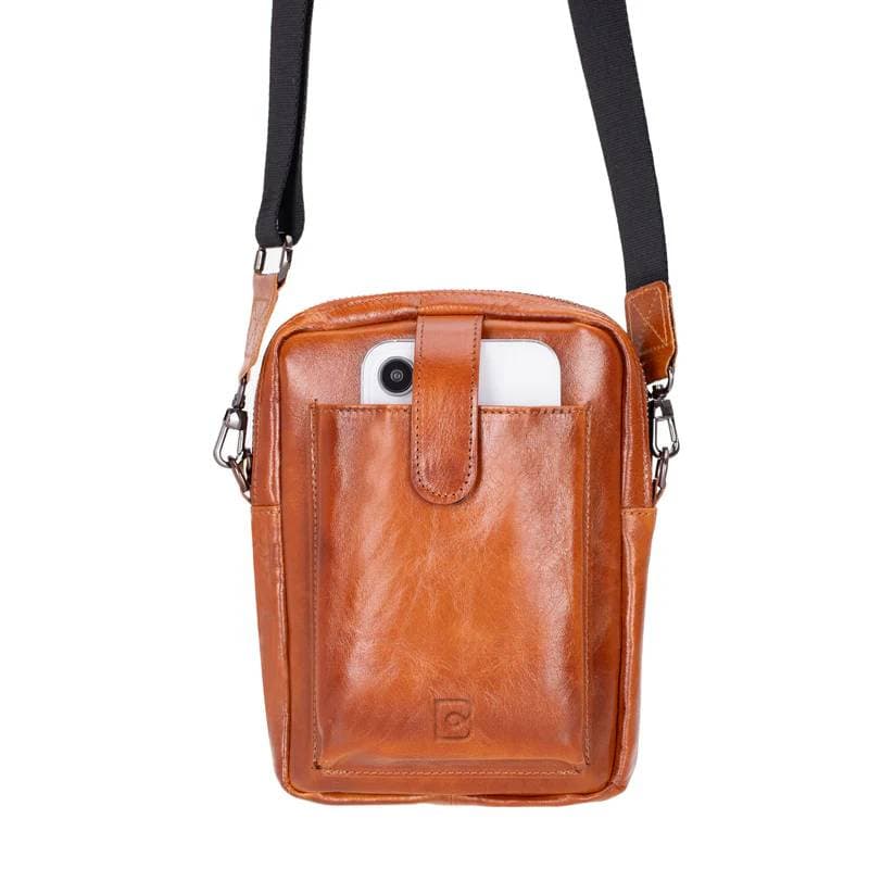 Pisa Genuine Leather Crossbody Bag Burnished Rustic Tan Bouletta