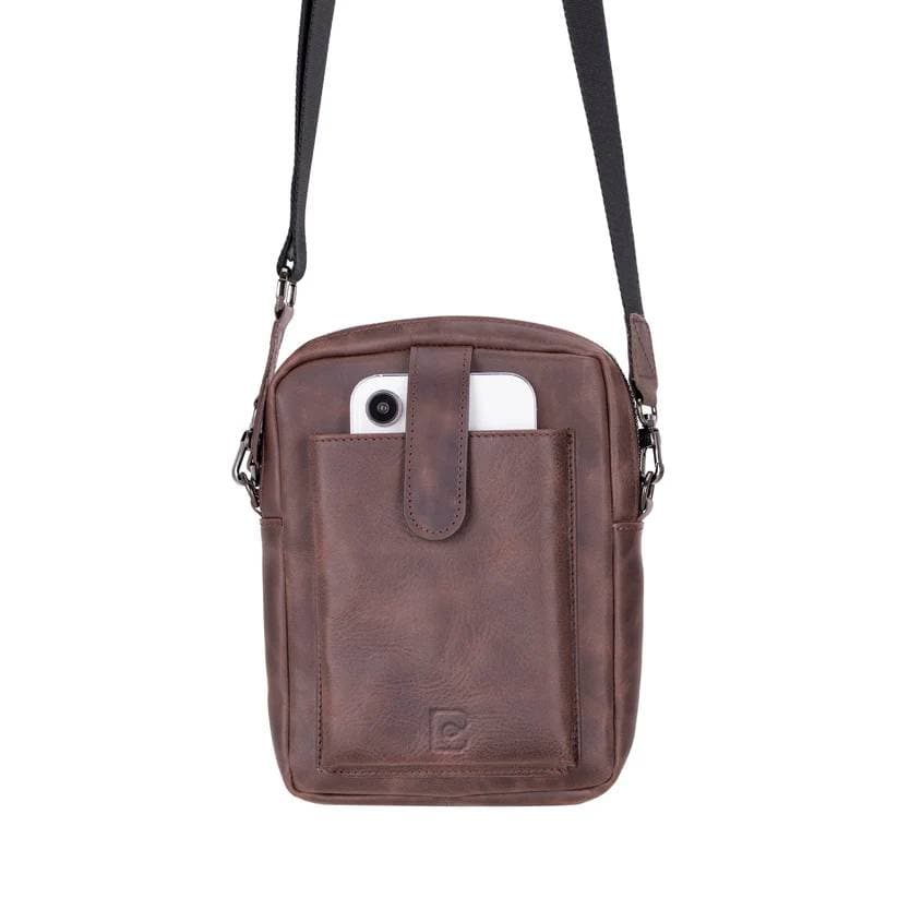 Pisa Genuine Leather Crossbody Bag Tiguan Dark Brown Bouletta