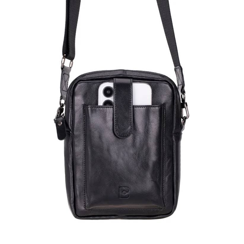 Pisa Genuine Leather Crossbody Bag Rustic Black Bouletta