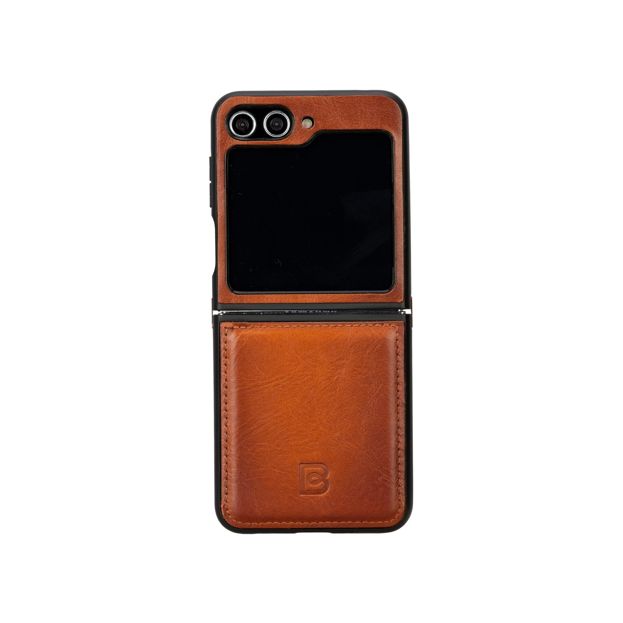 Samsung Galaxy Z Flip 5 Leather Back Cover Case - FXC - Pre Order Tan / Samsung Galaxy Z Flip 5 Bouletta LTD