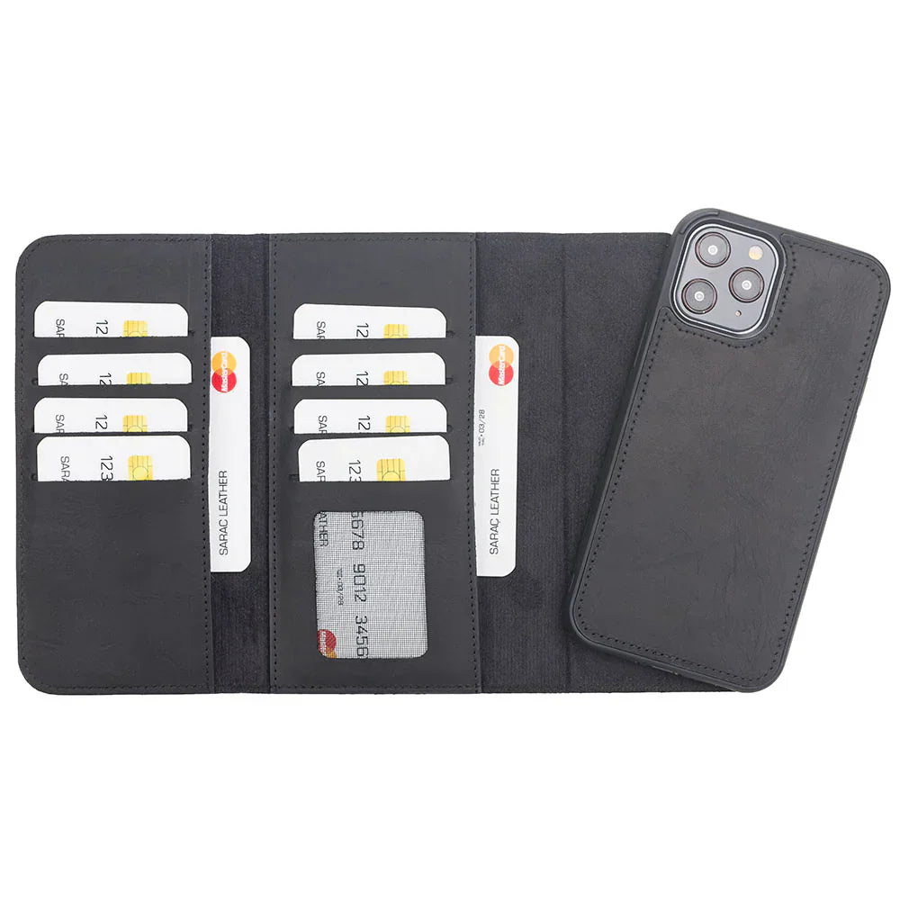 Santa iPhone 12 Pro Max Leather Detachable Wallet Case Black Bouletta