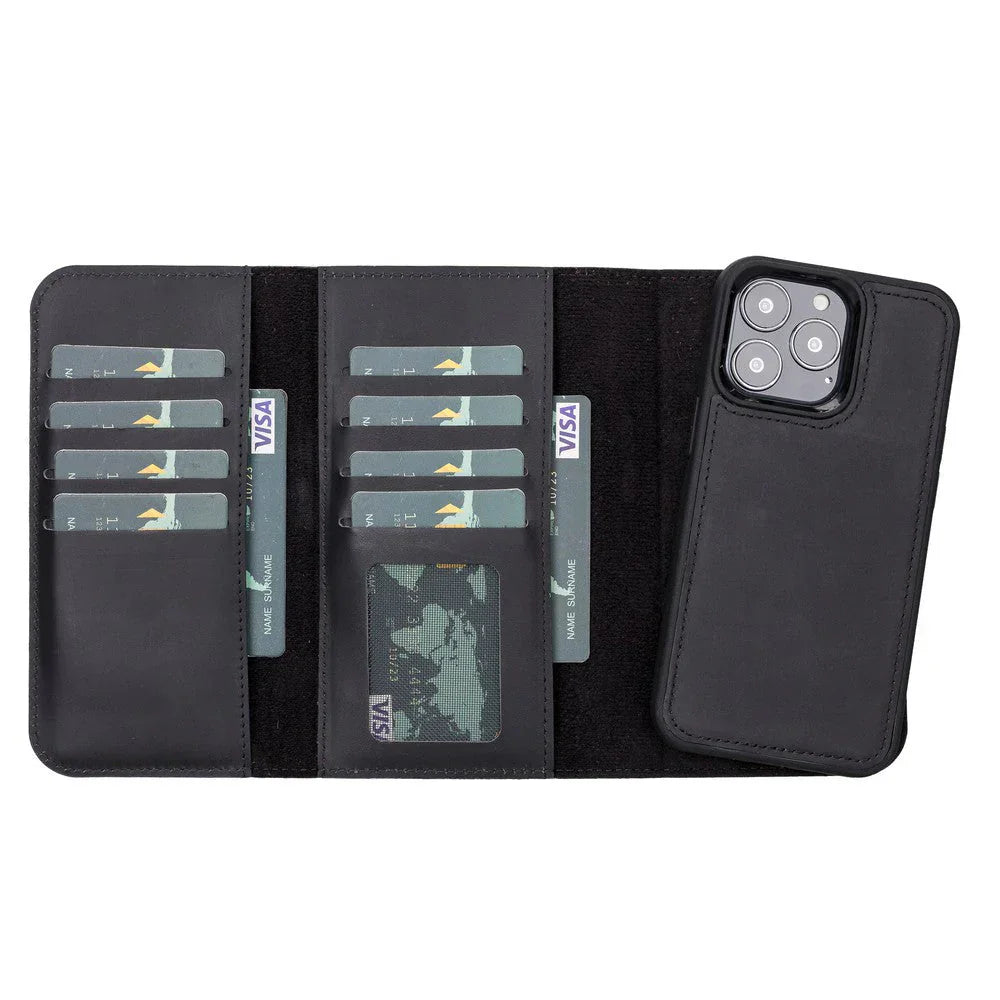Santa iPhone 13 Pro Leather Detachable Wallet Case Black Bouletta