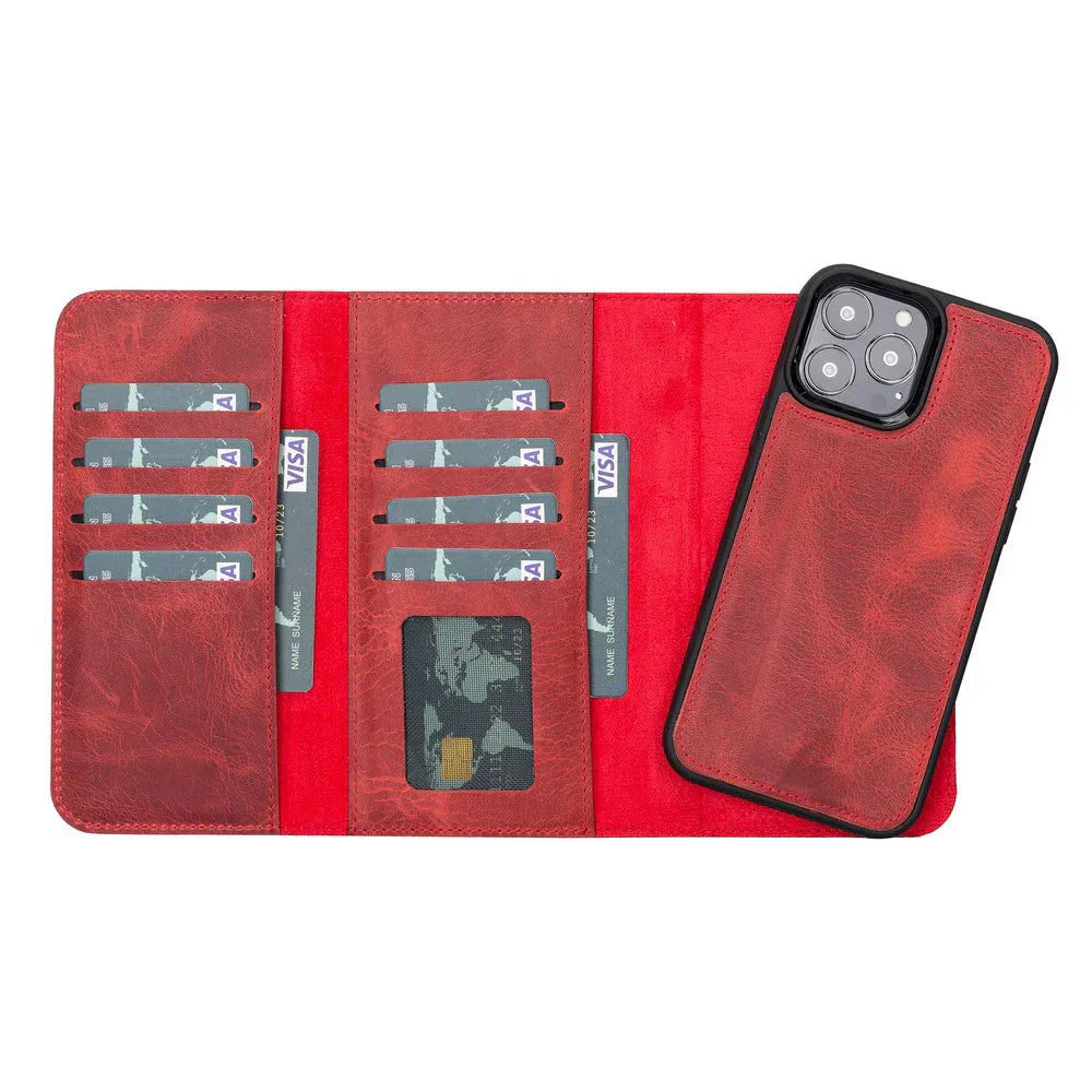 Santa iPhone 13 Pro Max Leather Detachable Wallet Case Red Bouletta