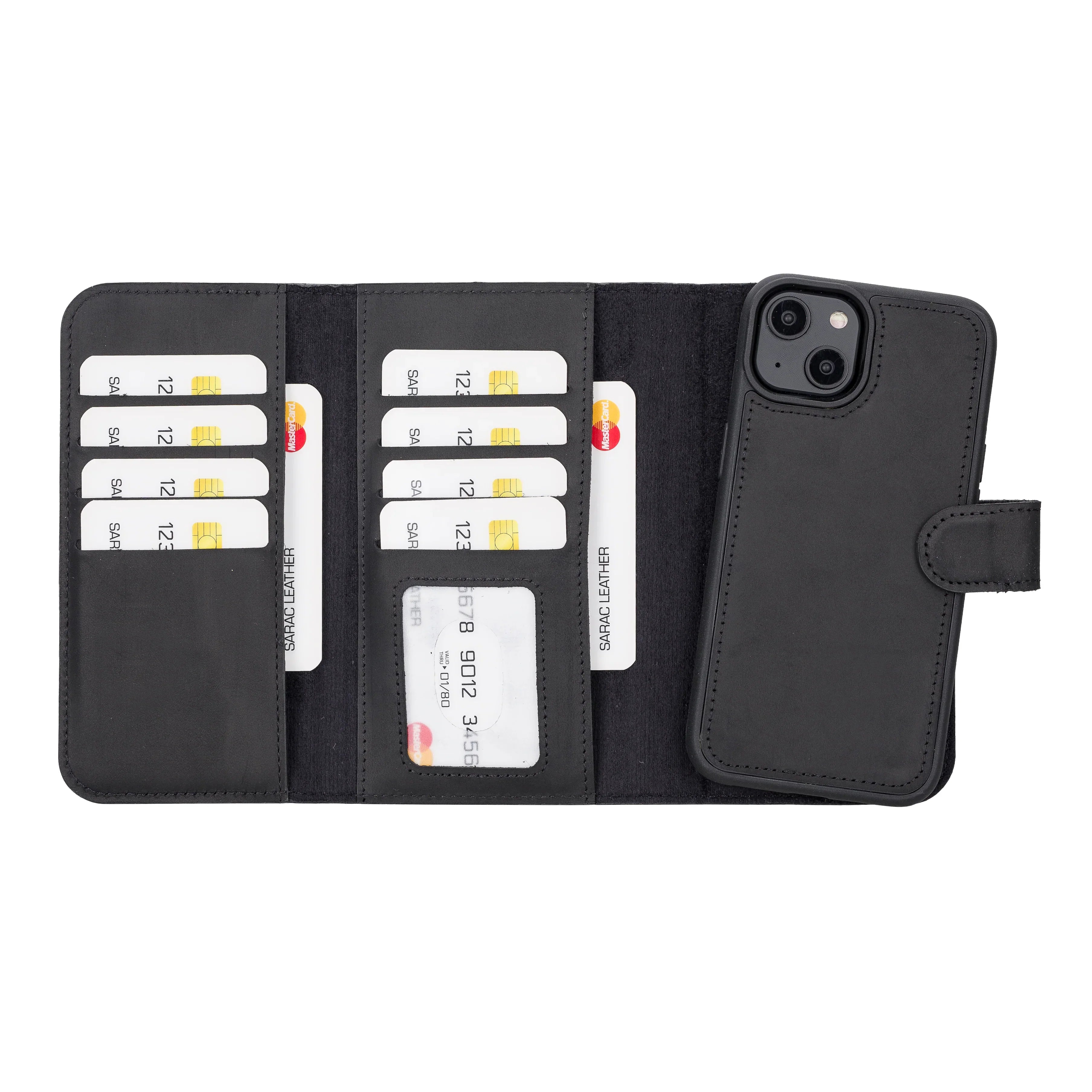 Santa iPhone 14 Leather Detachable Wallet Case Black Bouletta