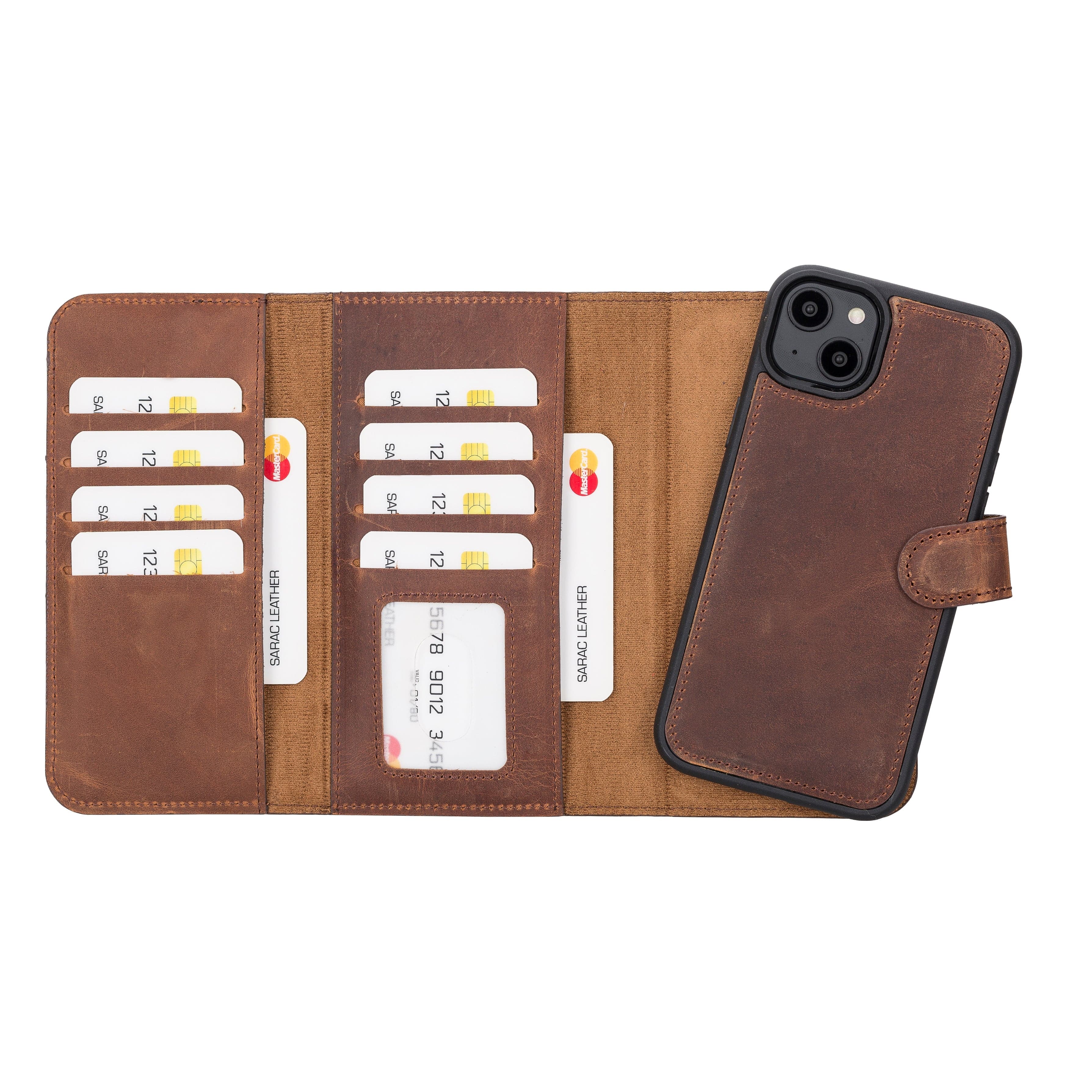 Santa iPhone 14 Plus Leather Detachable Wallet Case Saddle Brown Bouletta