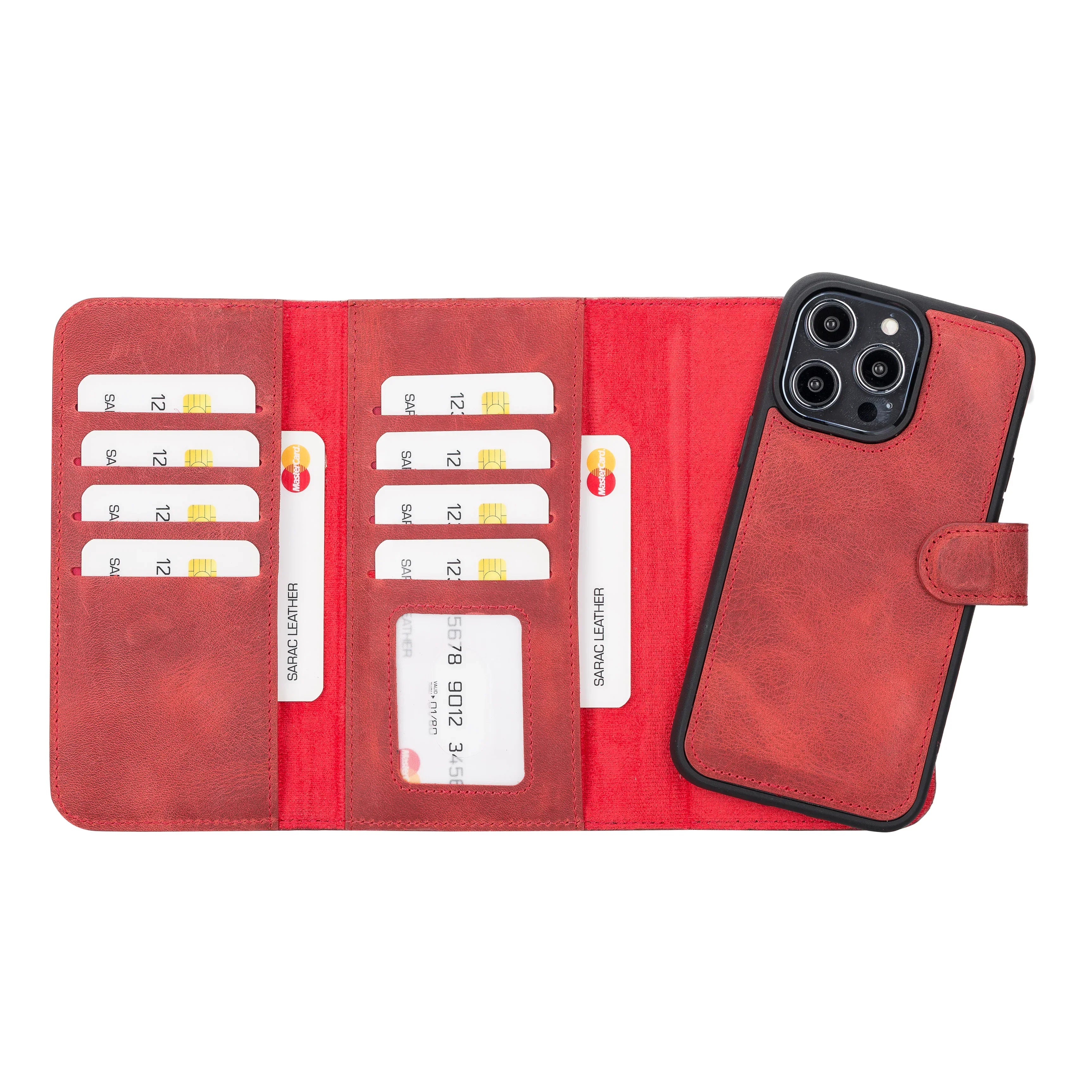 Santa iPhone 14 Pro Max Leather Detachable Wallet Case Red Bouletta