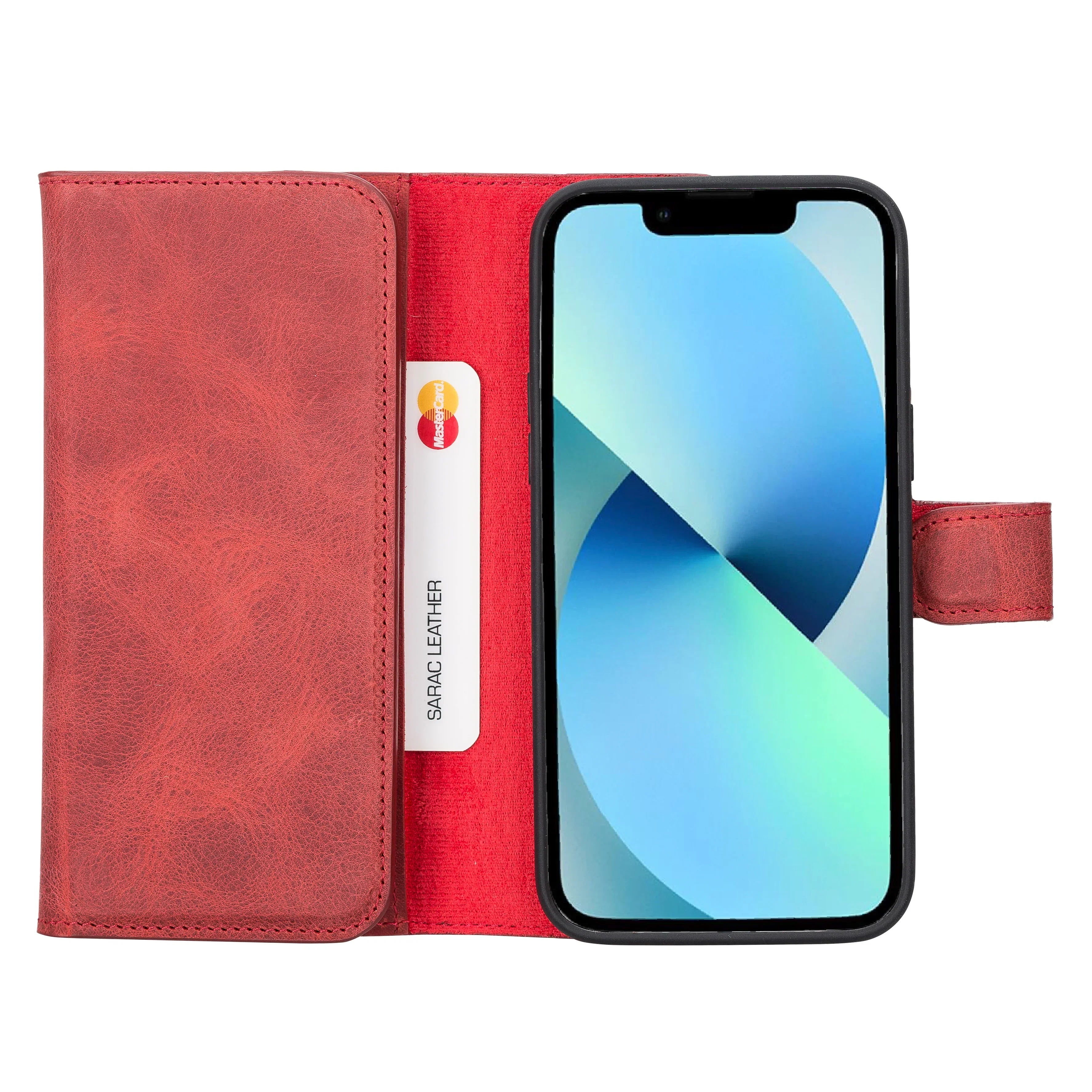Santa iPhone 14 Pro Max Leather Detachable Wallet Case Red Bouletta