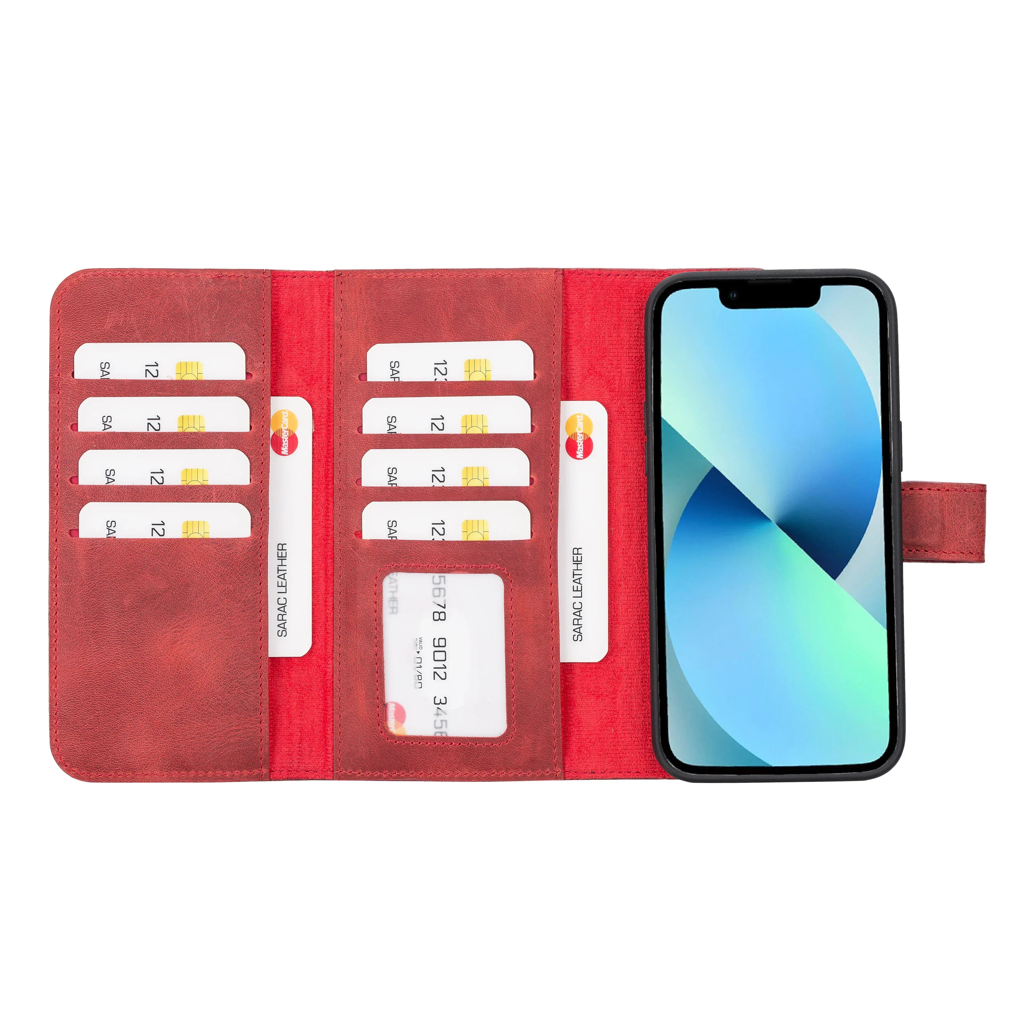 Santa iPhone 14 Pro Max Leather Detachable Wallet Case Red Bouletta