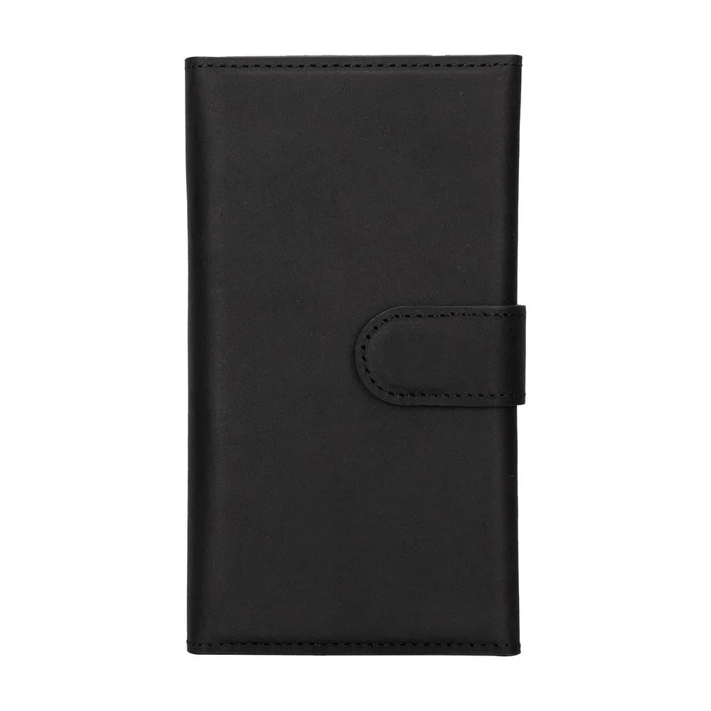Santa iPhone 15 Plus Leather Detachable Wallet Case Black Bouletta