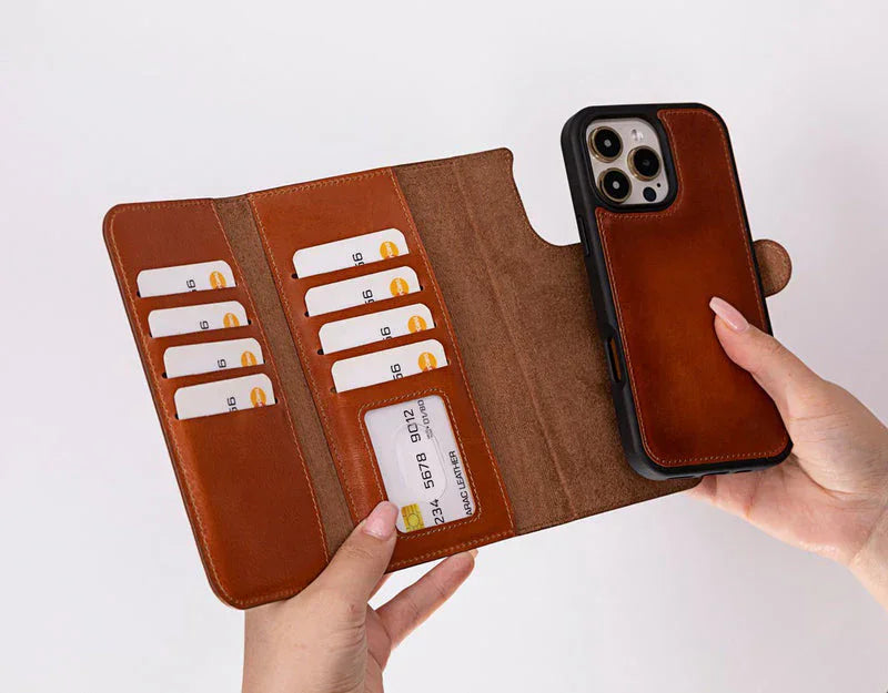Santa iPhone 16 Pro Leather Detachable Wallet Case Tan Bouletta