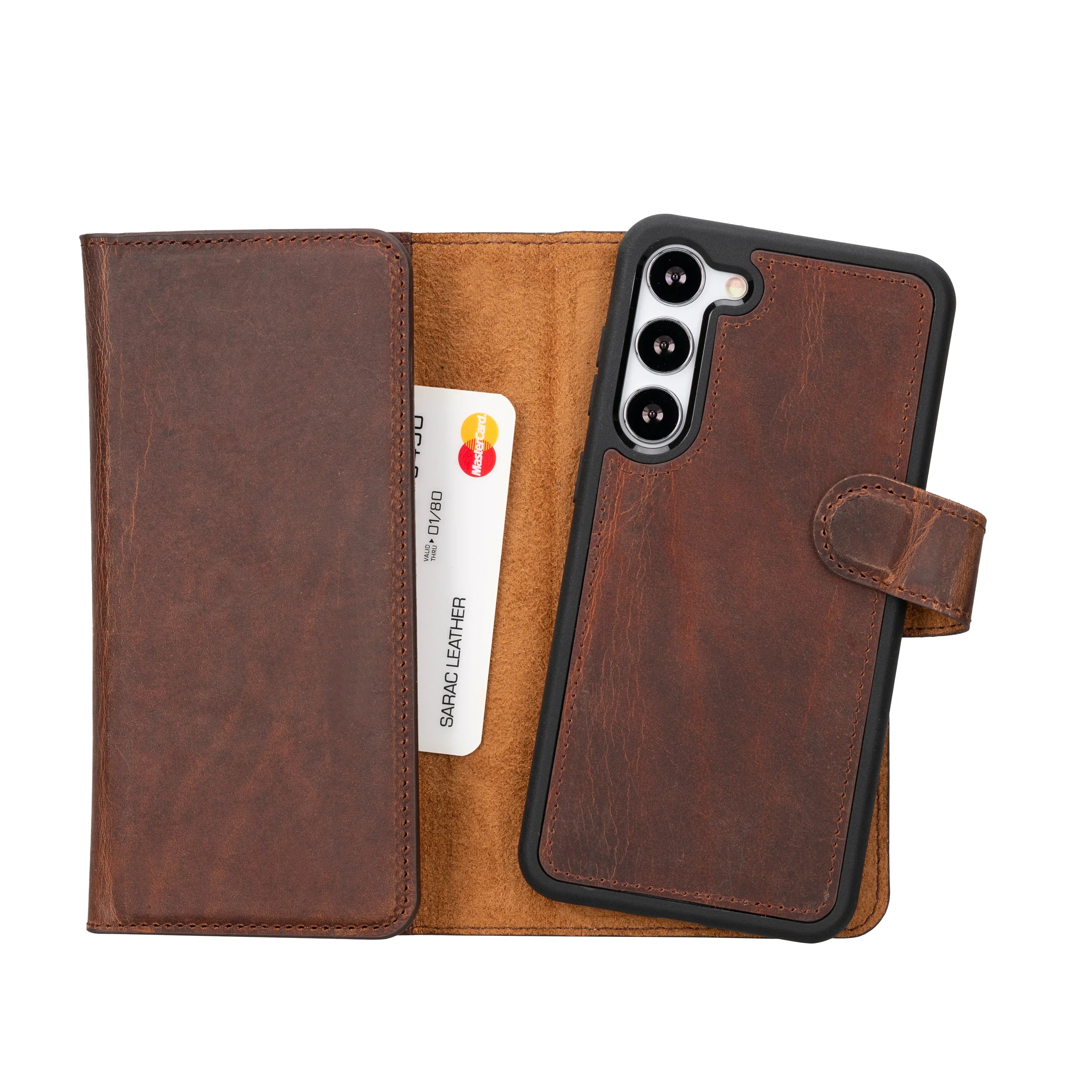 Santa Samsung Galaxy S23 Plus Leather Detachable Wallet Case Saddle Brown Bouletta