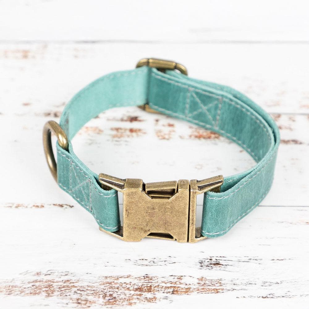 Scobby Leather Dog Collar Antic Green Bouletta