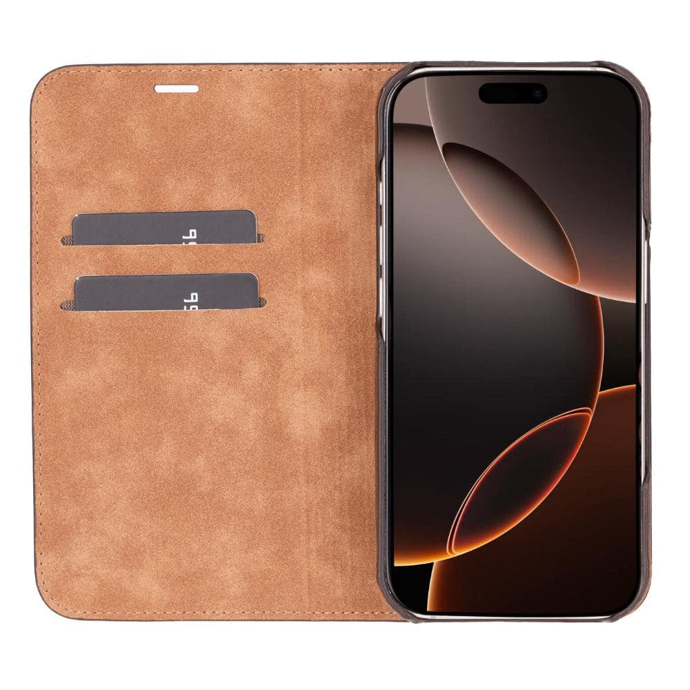 Sonat iPhone 16 Pro Leather Folio Case Saddle Brown Bouletta