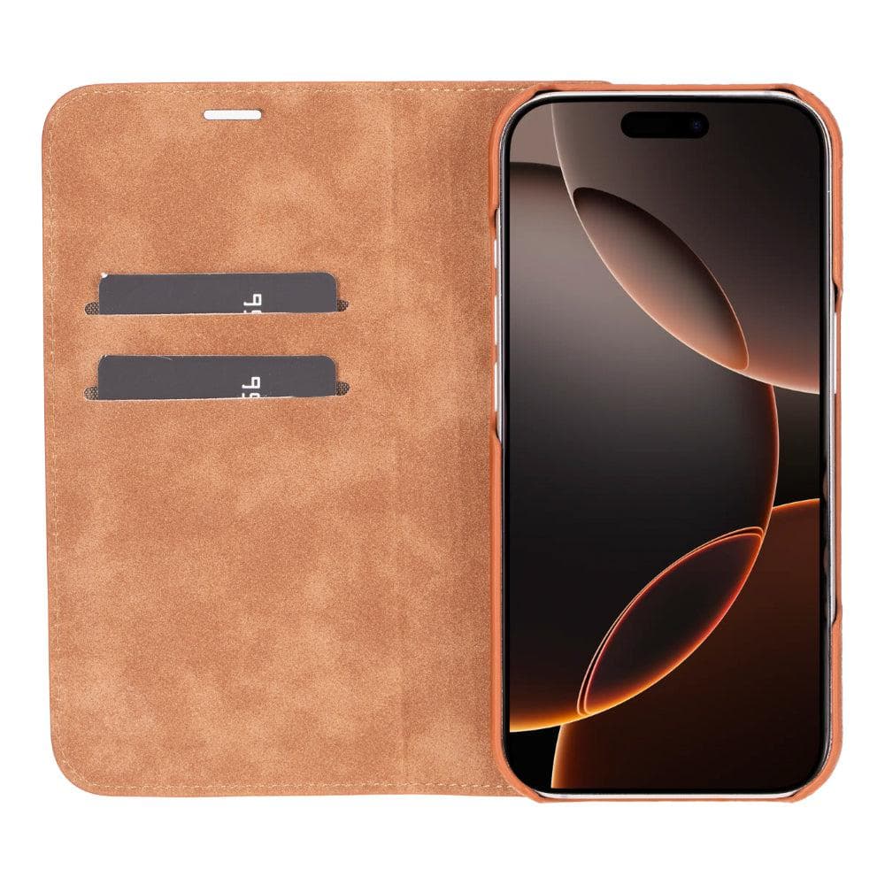 Sonat iPhone 16 Pro Leather Folio Case Tan Bouletta