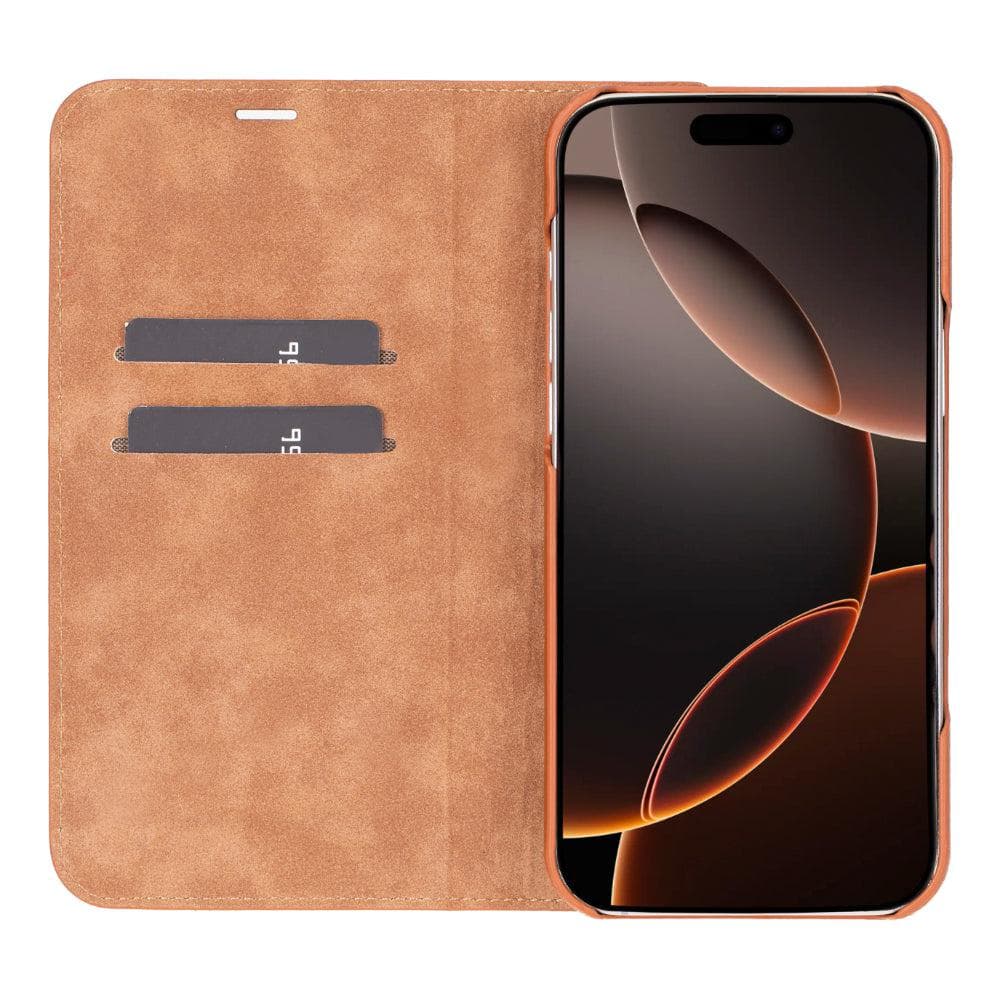 Sonat iPhone 16 Pro Max Leather Folio Case Tan Bouletta