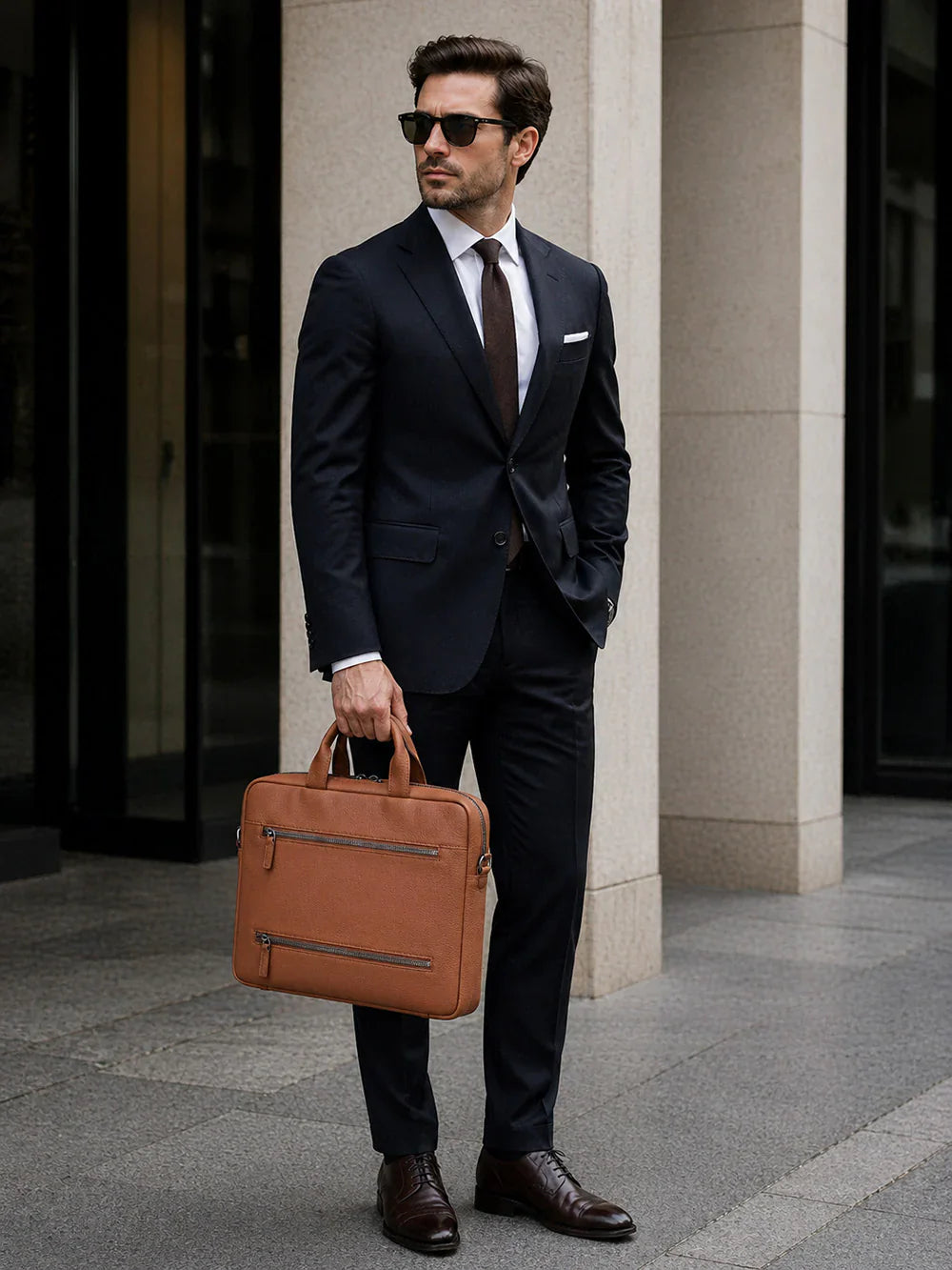 Truro Leather Business Briefcase / Laptop Case 14" with Suitcase Tan Bouletta