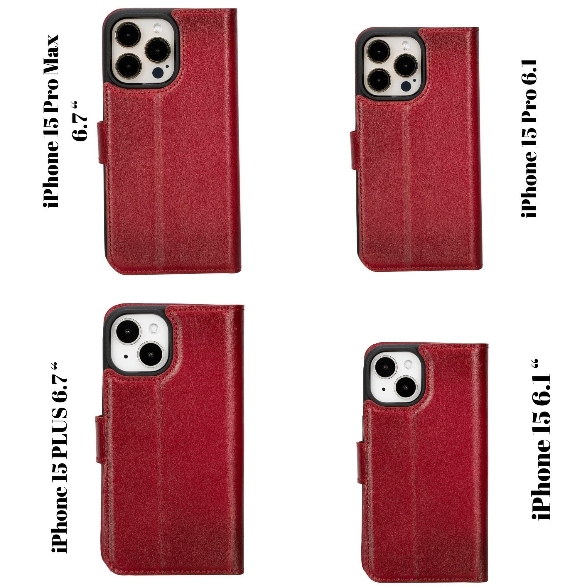 Premium Leather Folio Wallet Case for iPhone 15 Pro Max - Red - HD