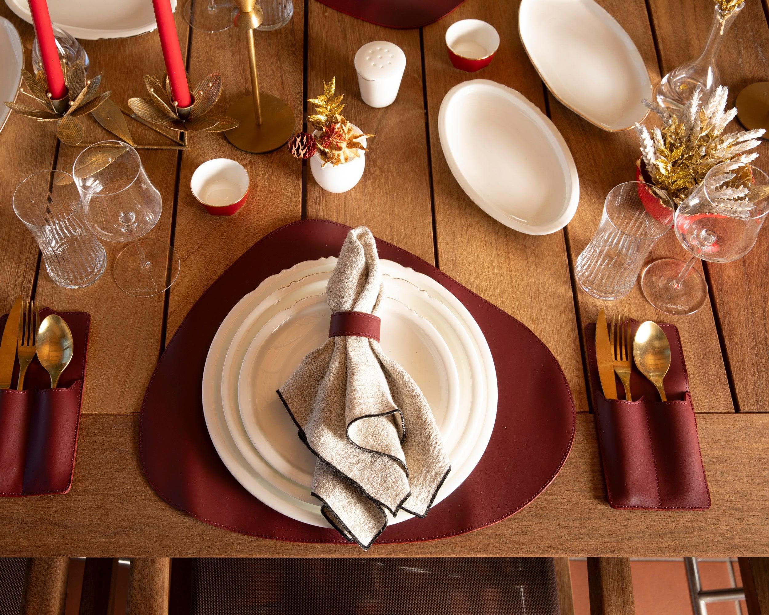 Velato Leather Place Mat Set Bordeaux Bouletta
