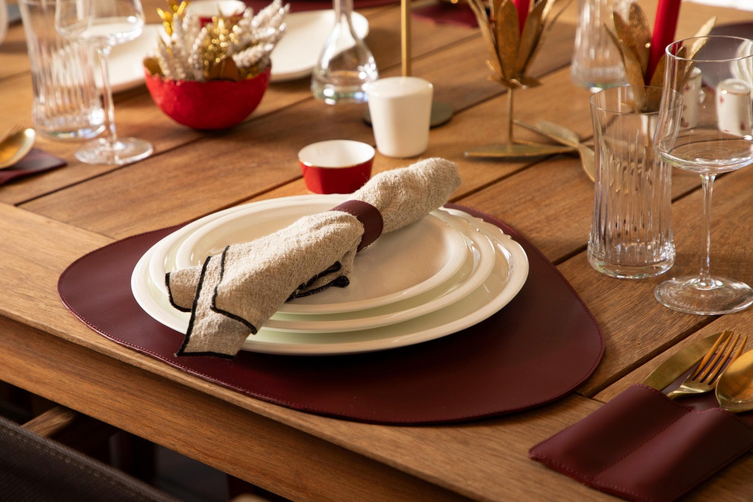 Velato Leather Place Mat Set Bordeaux Bouletta