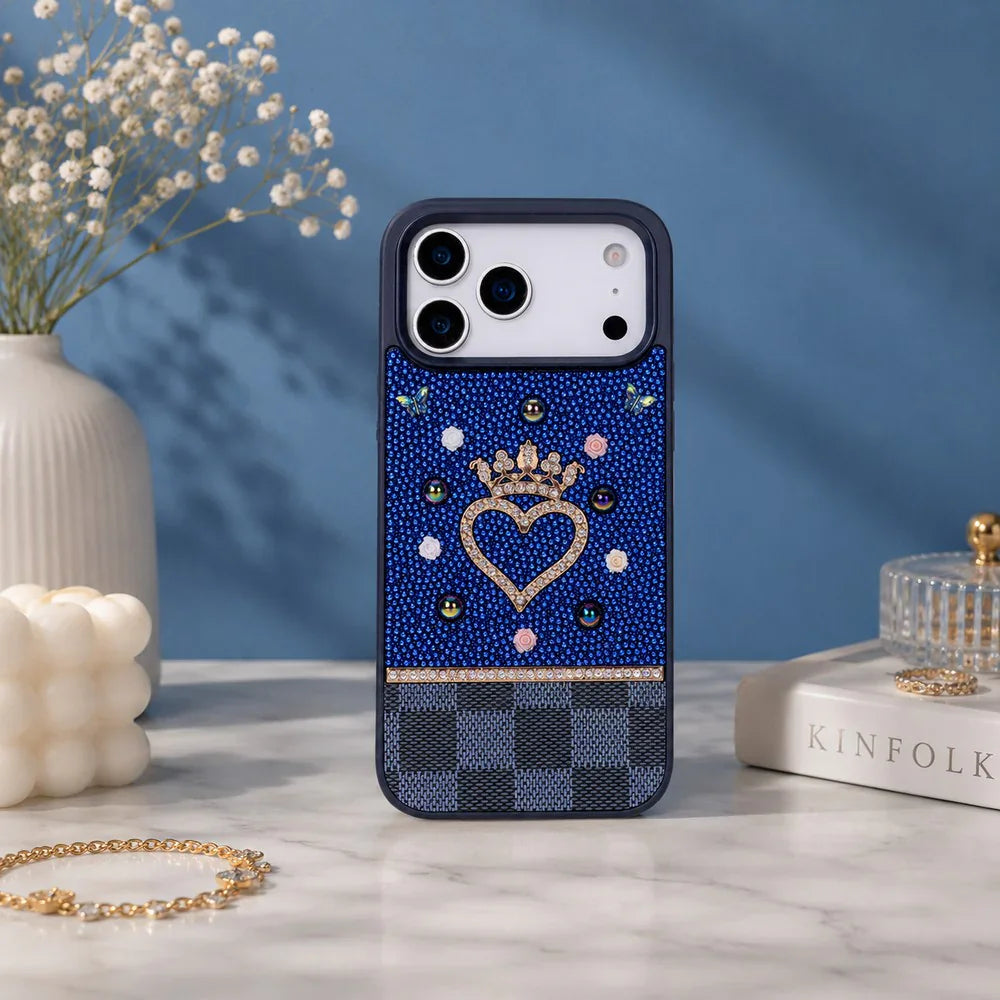 Vissel Heart Crystal Luxury Case for iPhone 17 Pro Blue Bouletta