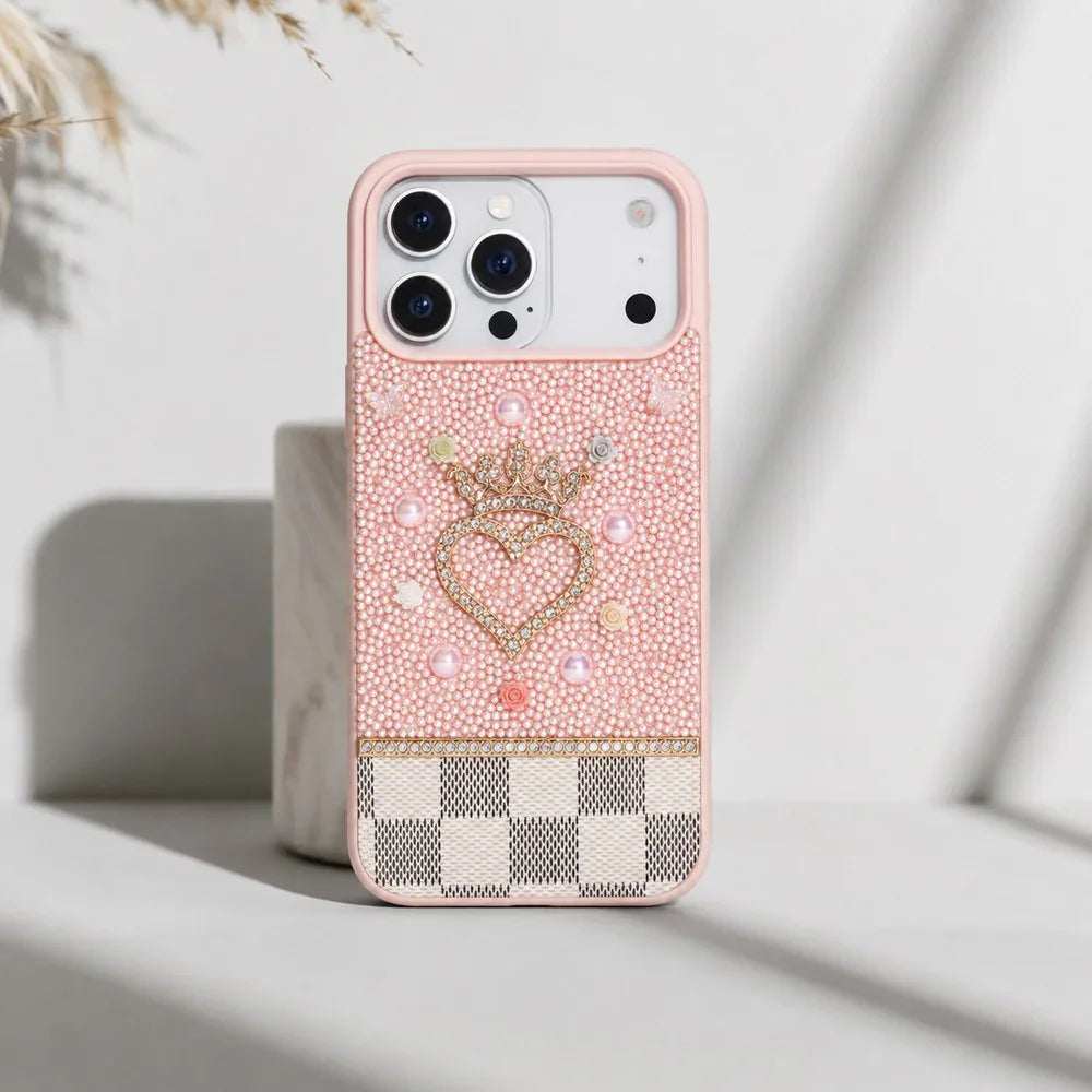 Vissel Heart Crystal Luxury Case for iPhone 17 Pro Pink Bouletta