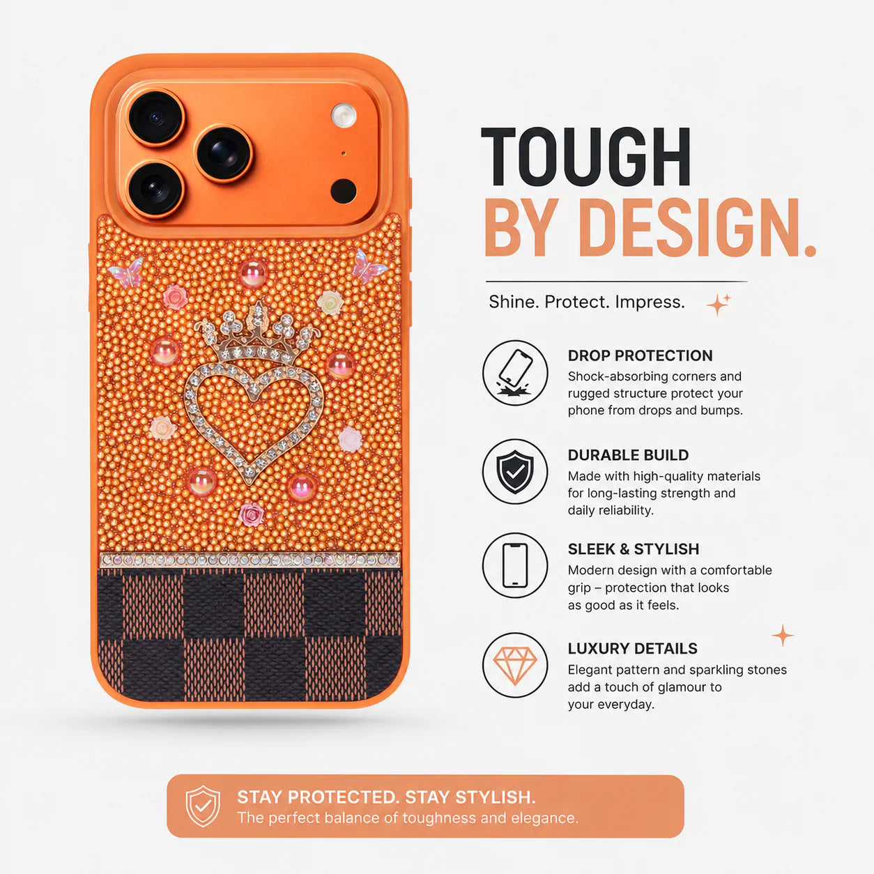 Vissel Heart Crystal Luxury Case for iPhone 17 Pro Max Bouletta