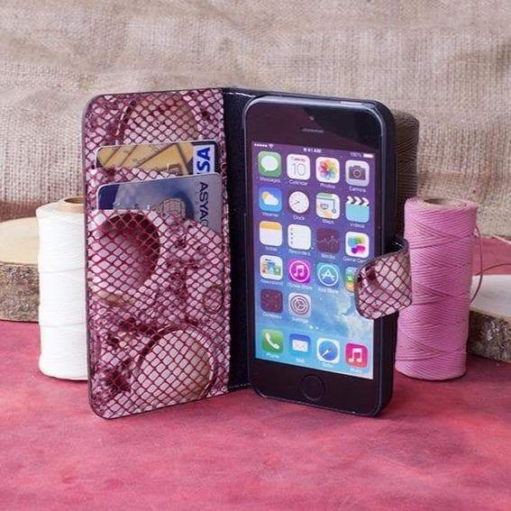 Wallet Case iPhone 5/5S Non-Detachable Genuine Leather Wallet Case - WC SNAKE BROWN PLM