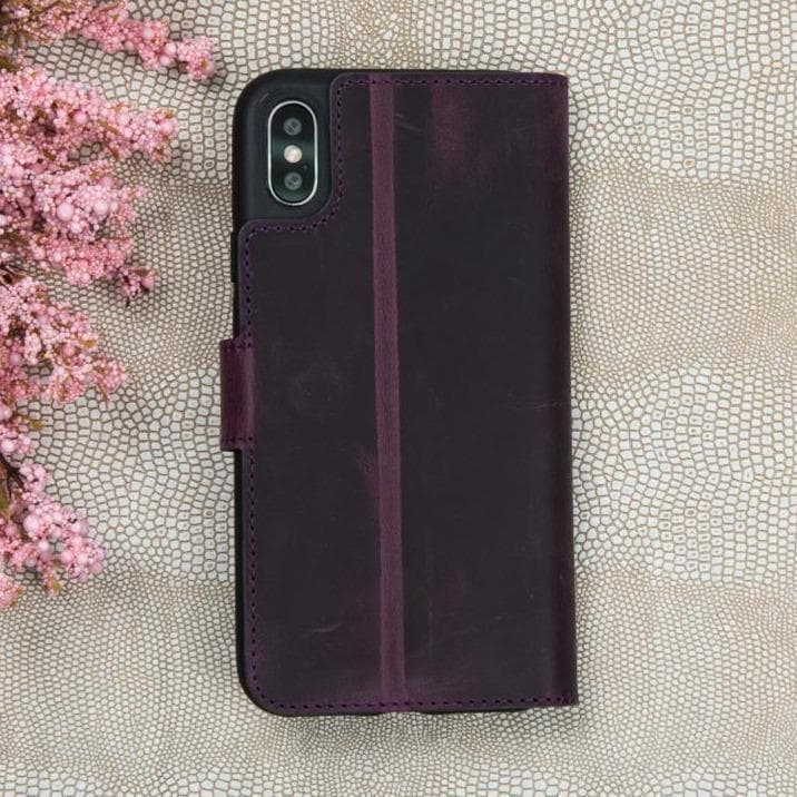 Wallet Case iPhone iPhone X/XS Non-Detachable Genuine Leather Wallet Case - WC Antic Purple Bouletta