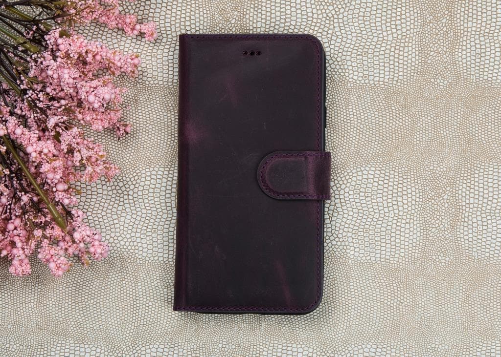 Wallet Case iPhone iPhone X/XS Non-Detachable Genuine Leather Wallet Case - WC Antic Purple Bouletta