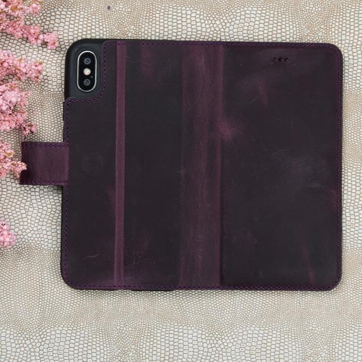 Wallet Case iPhone iPhone X/XS Non-Detachable Genuine Leather Wallet Case - WC Antic Purple Bouletta