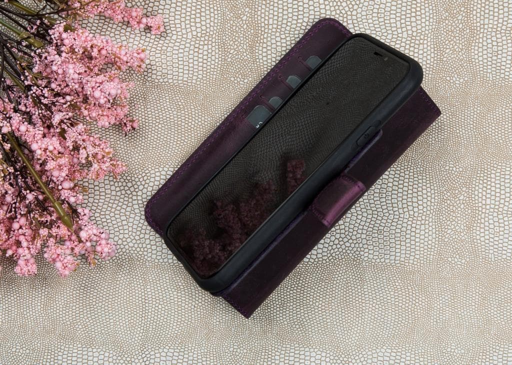 Wallet Case iPhone iPhone X/XS Non-Detachable Genuine Leather Wallet Case - WC Antic Purple Bouletta