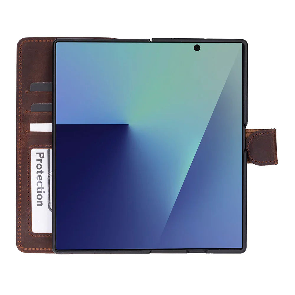 Wallet ID Leather Samsung Galaxy Z Fold7 Folio Case Saddle Brown Bouletta
