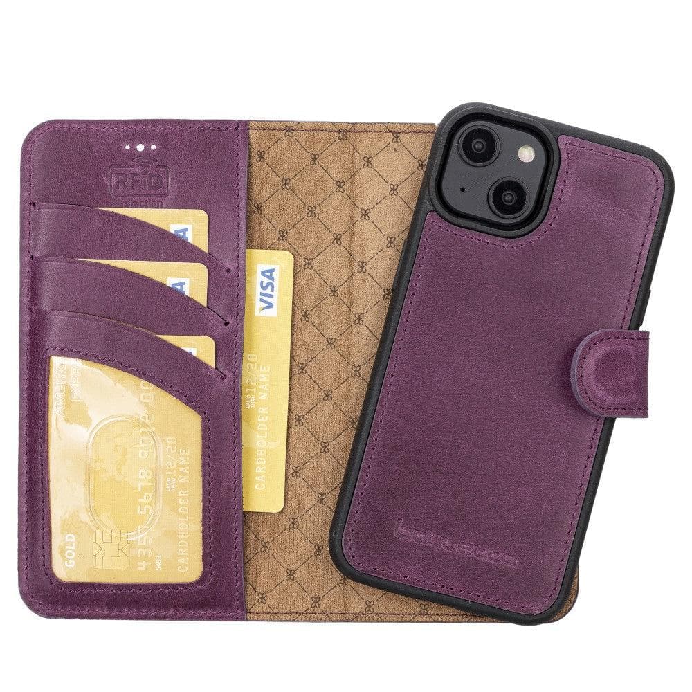 Съемный кожаный чехол-бумажник для Apple iPhone 14 Series, темный цвет — MW