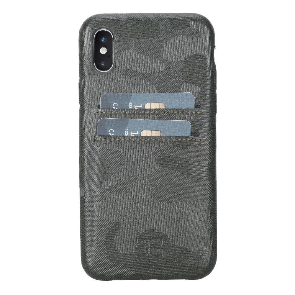 Apple iPhone X Series Leather Ultra Cover with Credit Card Slots iPhone X/XS / Camouflage Green / Leather Bouletta
