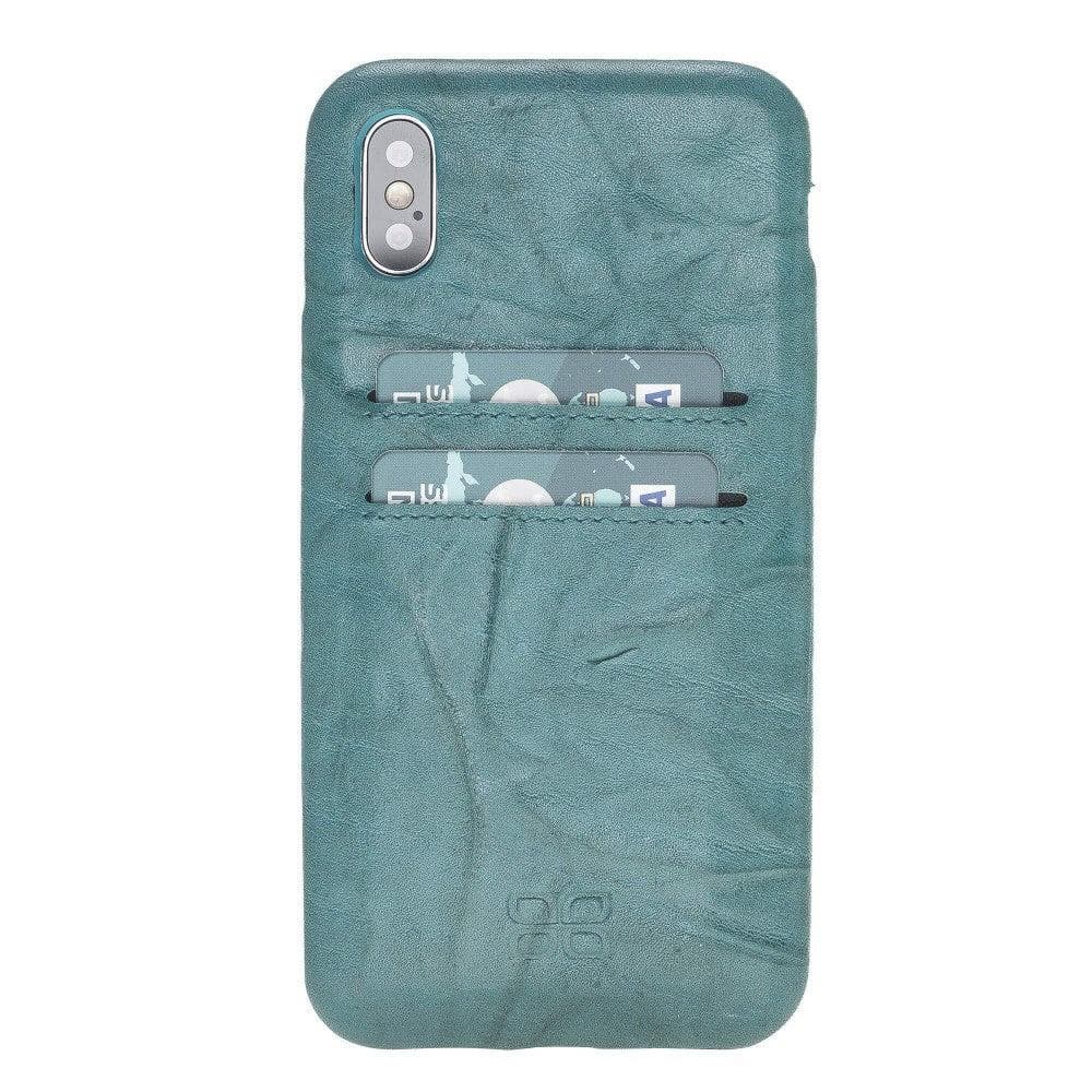 Apple iPhone X Series Leather Ultra Cover with Credit Card Slots iPhone X/XS / Creased Aqua Blue / Leather Bouletta