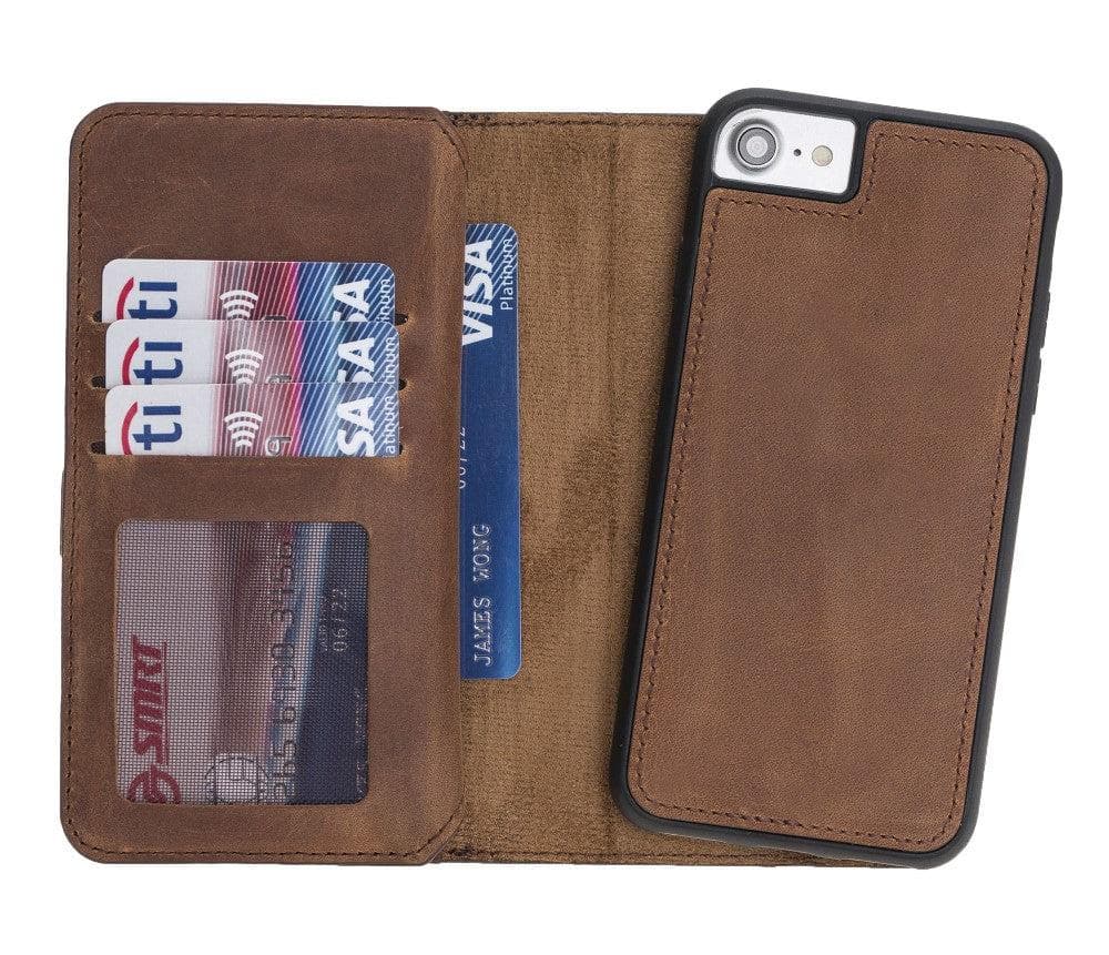 B2B - Apple iPhone SE/8/7 Series Leather Case - DMW Double Magic Wallet Antic Brown Bouletta B2B