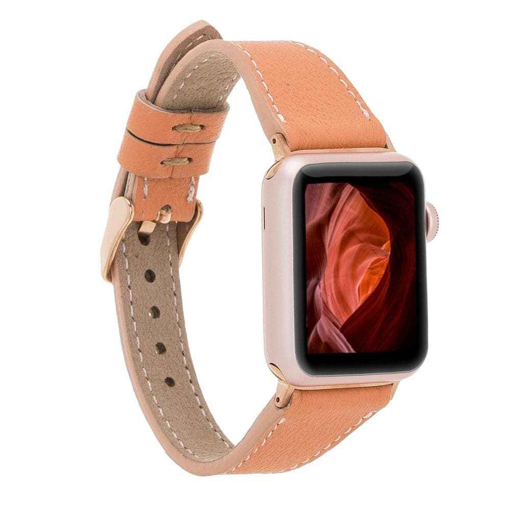 Leather Apple Watch Bands - Clasic Slim Style NU3 Beyaz Dikişli Bouletta