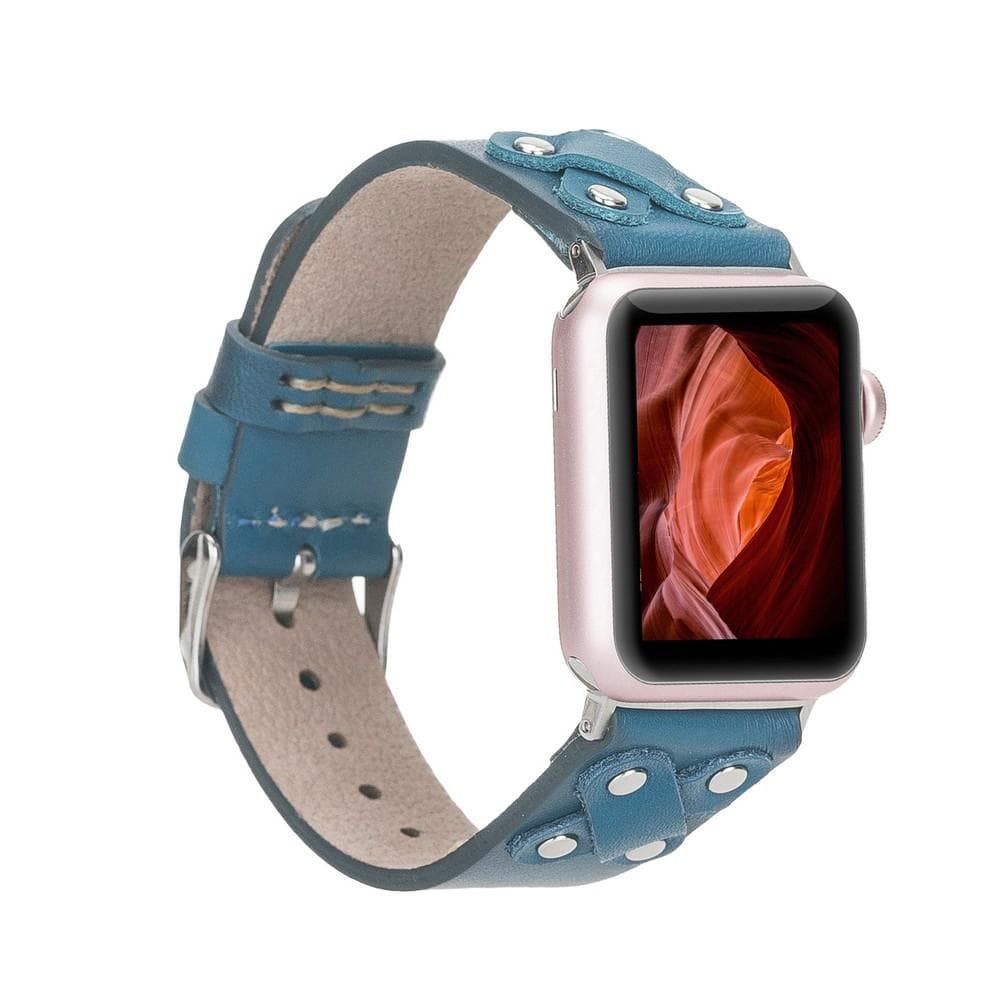 B2B - Leather Apple Watch Bands / Cross Style with Silver Trok BRN4EF Bouletta B2B