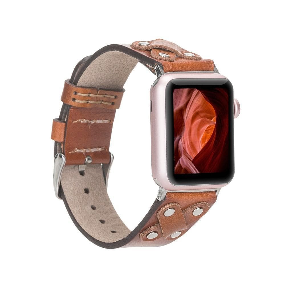 B2B - Leather Apple Watch Bands / Cross Style with Silver Trok RST2EF Bouletta B2B
