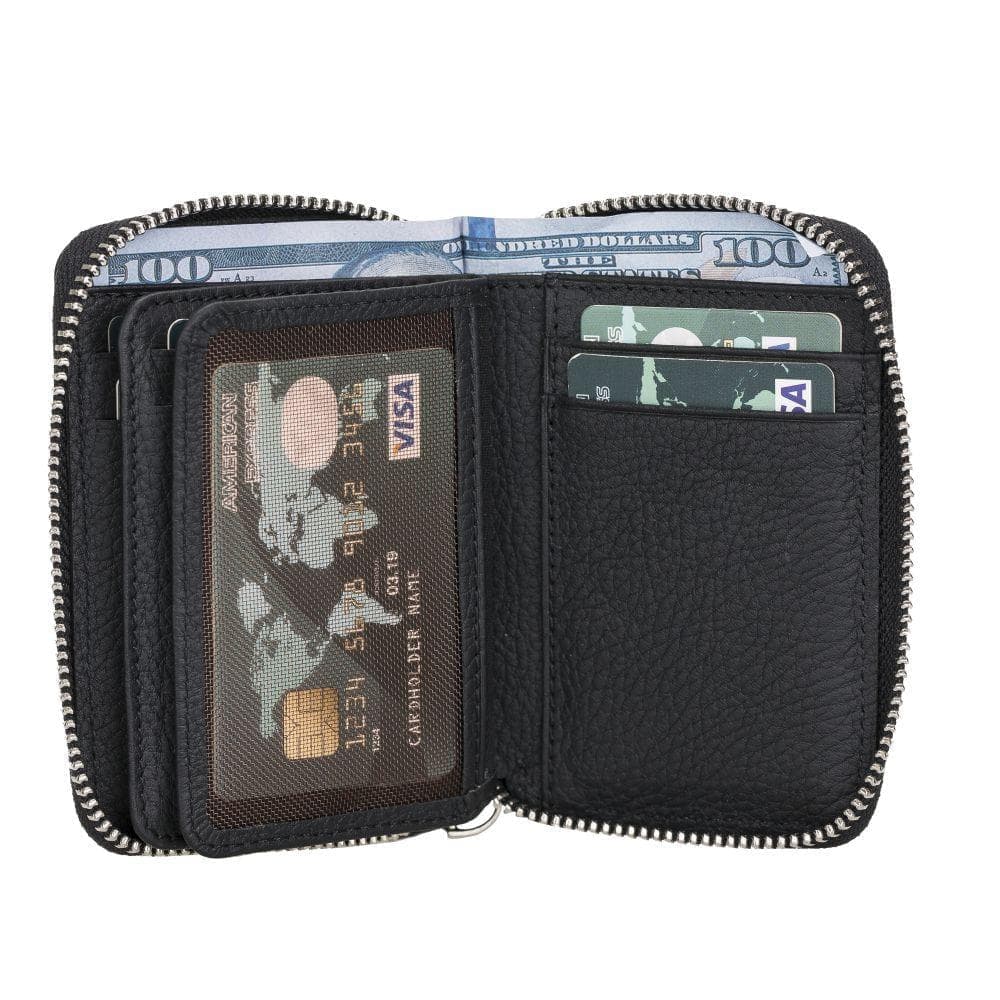 Elvis Leather Credit Card Holder - Zip Wallet Type Floater Black Bouletta Shop